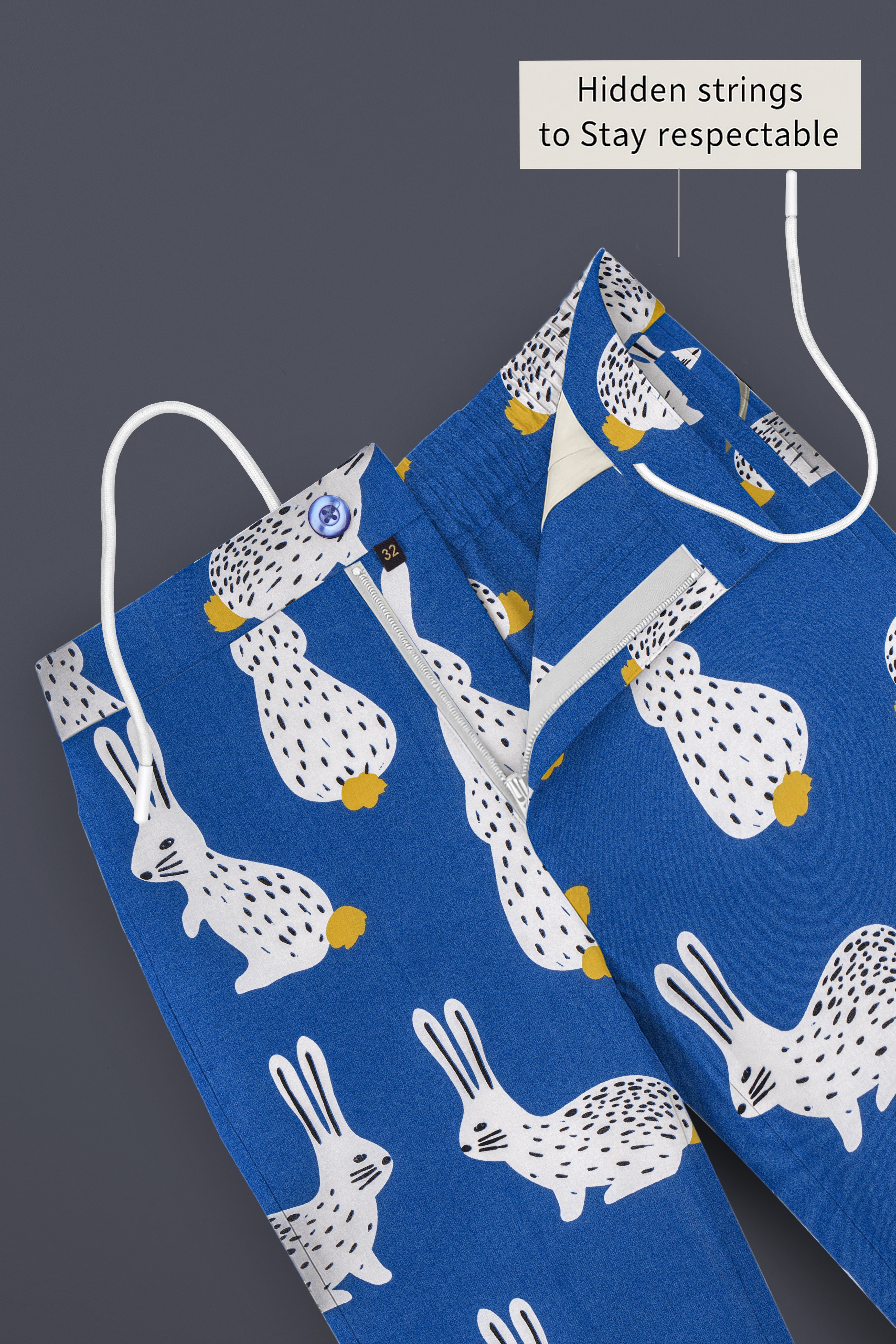 Lapiora-Tory Blue Rabbit Printed Poplin Giza Cotton Lounge Pant