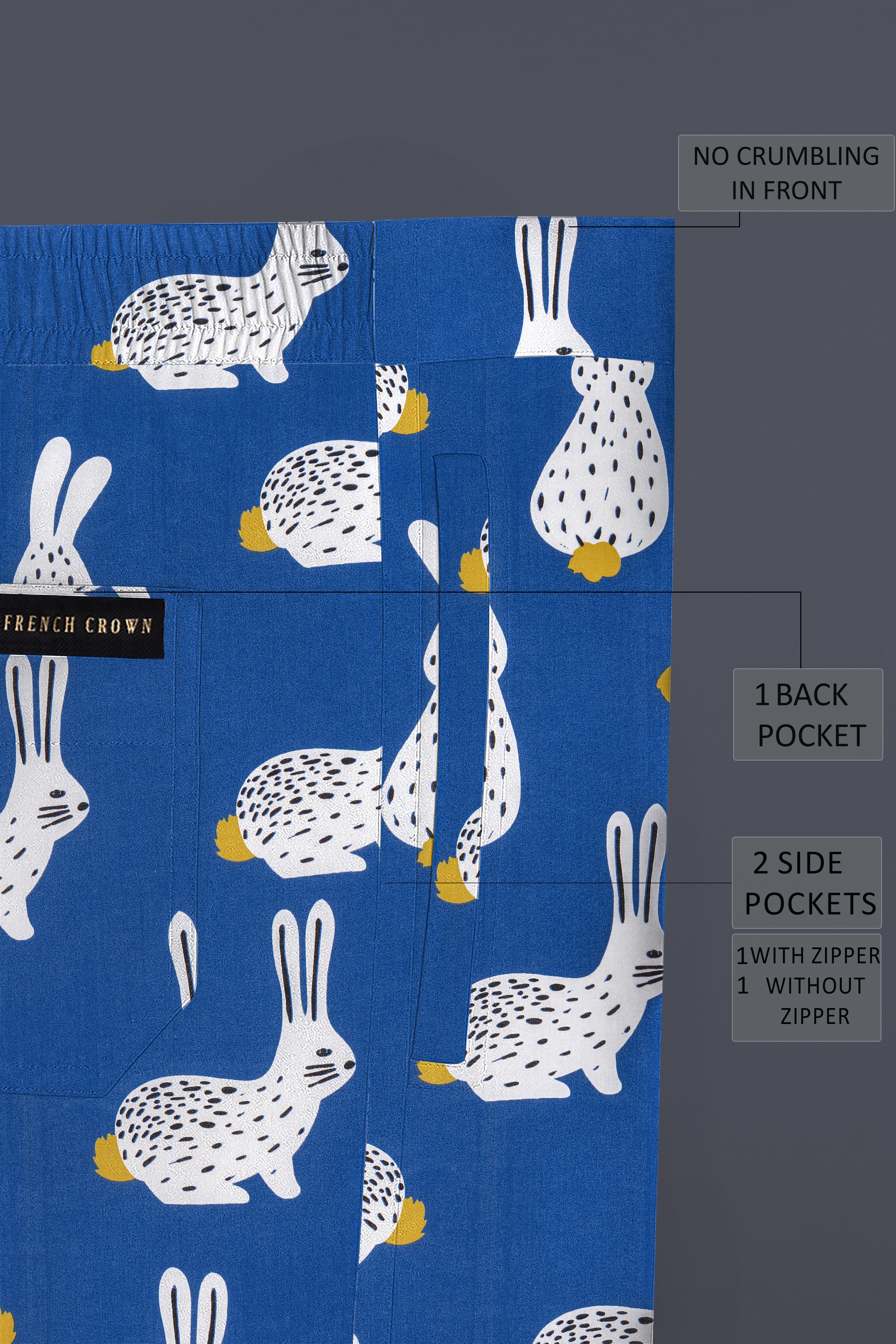 Lapiora-Tory Blue Rabbit Printed Poplin Giza Cotton Lounge Pant