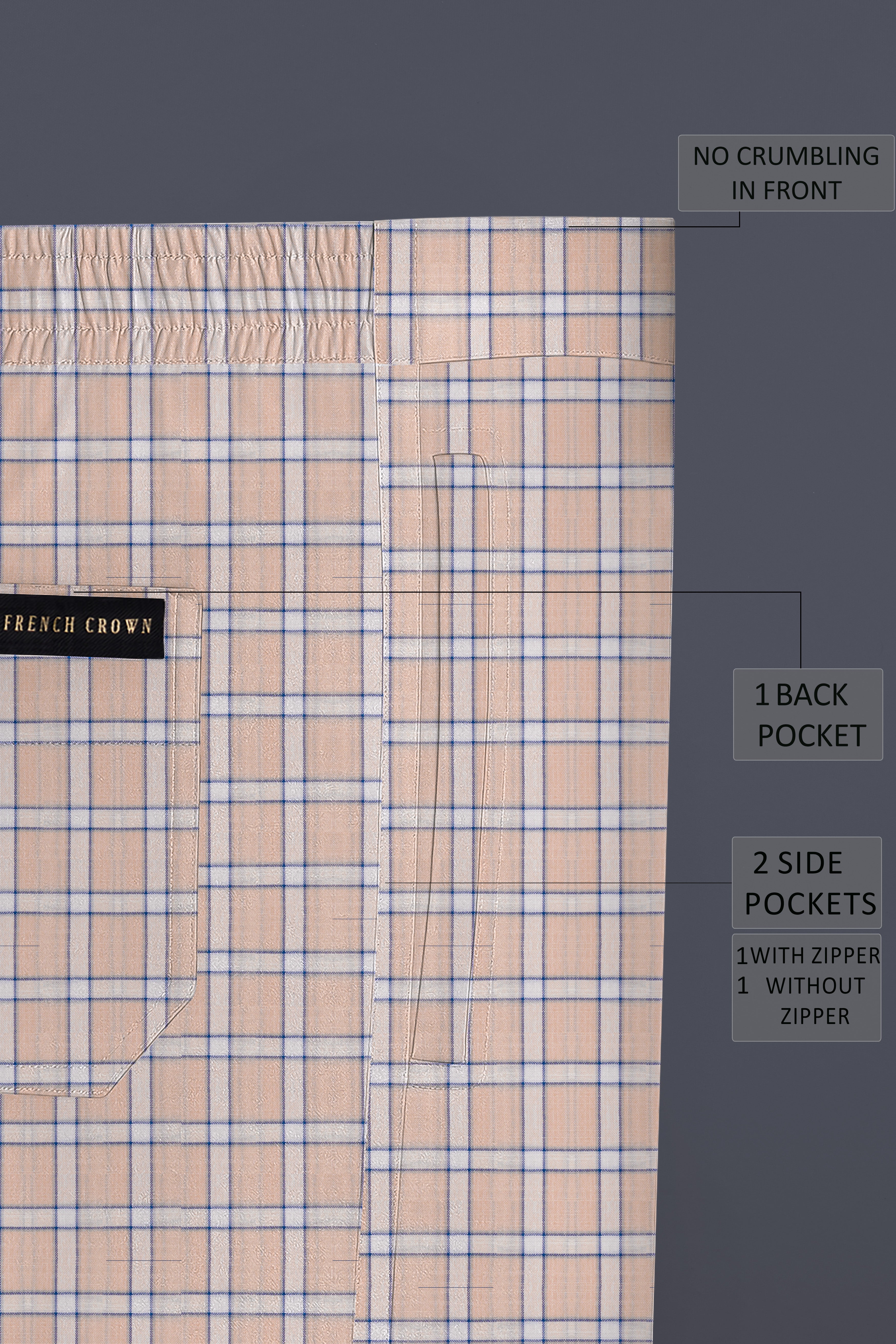 Plaivora-Pavlova Peach Plaid Luxurious Linen Lounge Pant