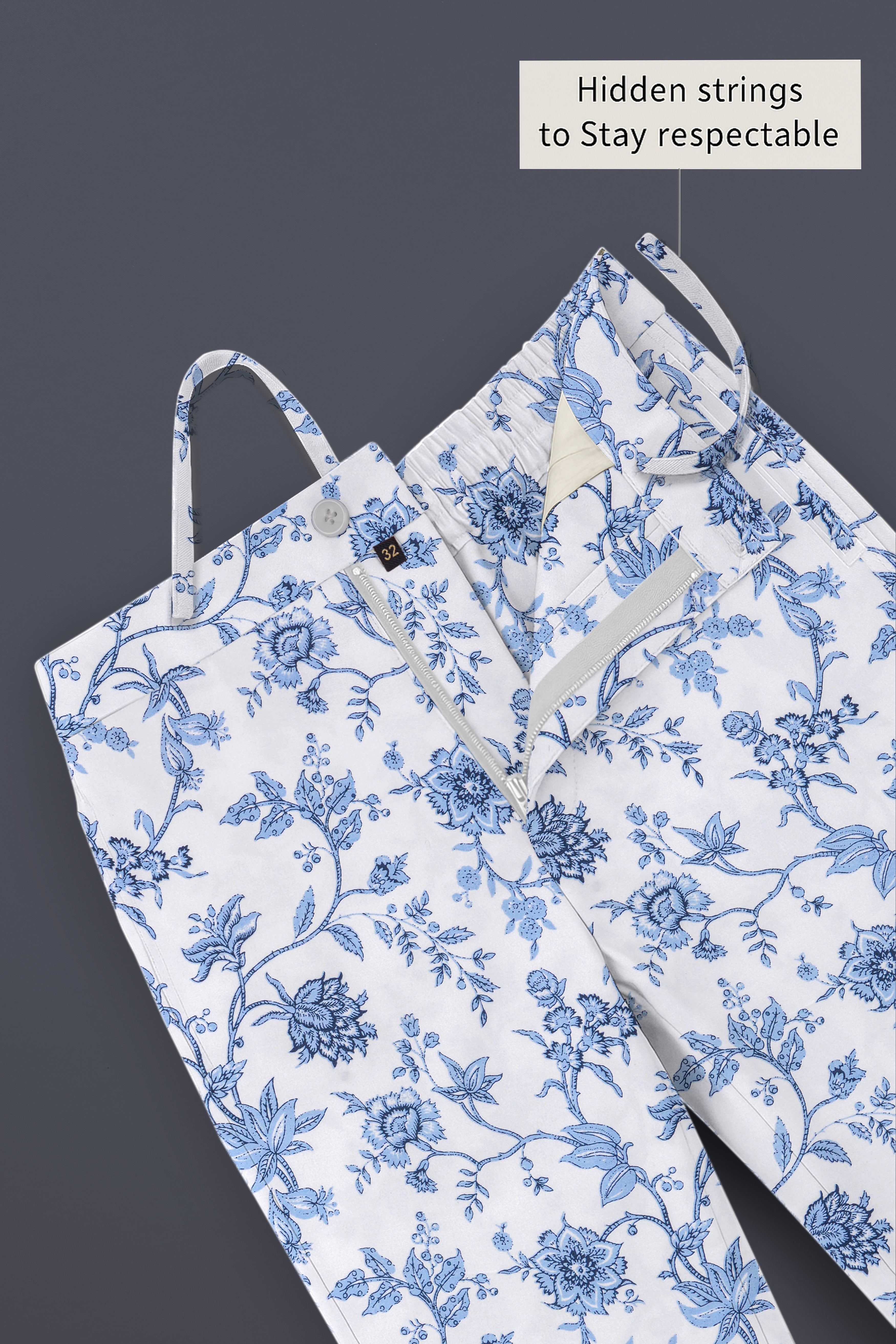 Florique-Bright White And Pastel Blue Floral Printed Subtle Sheen Super Soft Premium Cotton Lounge Pant