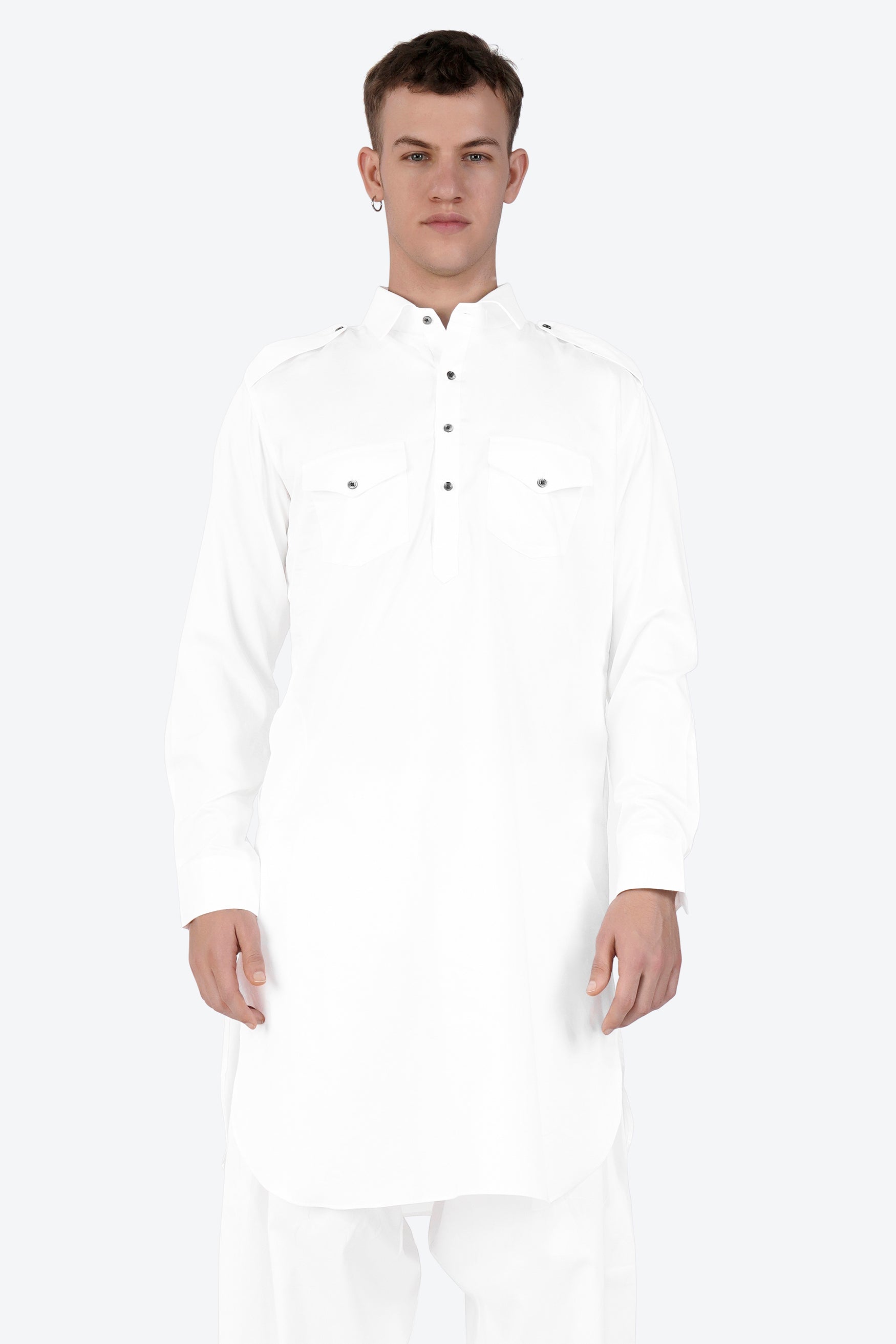 Bright White Subtle Sheen Super Soft Premium Cotton Pathani Kurta