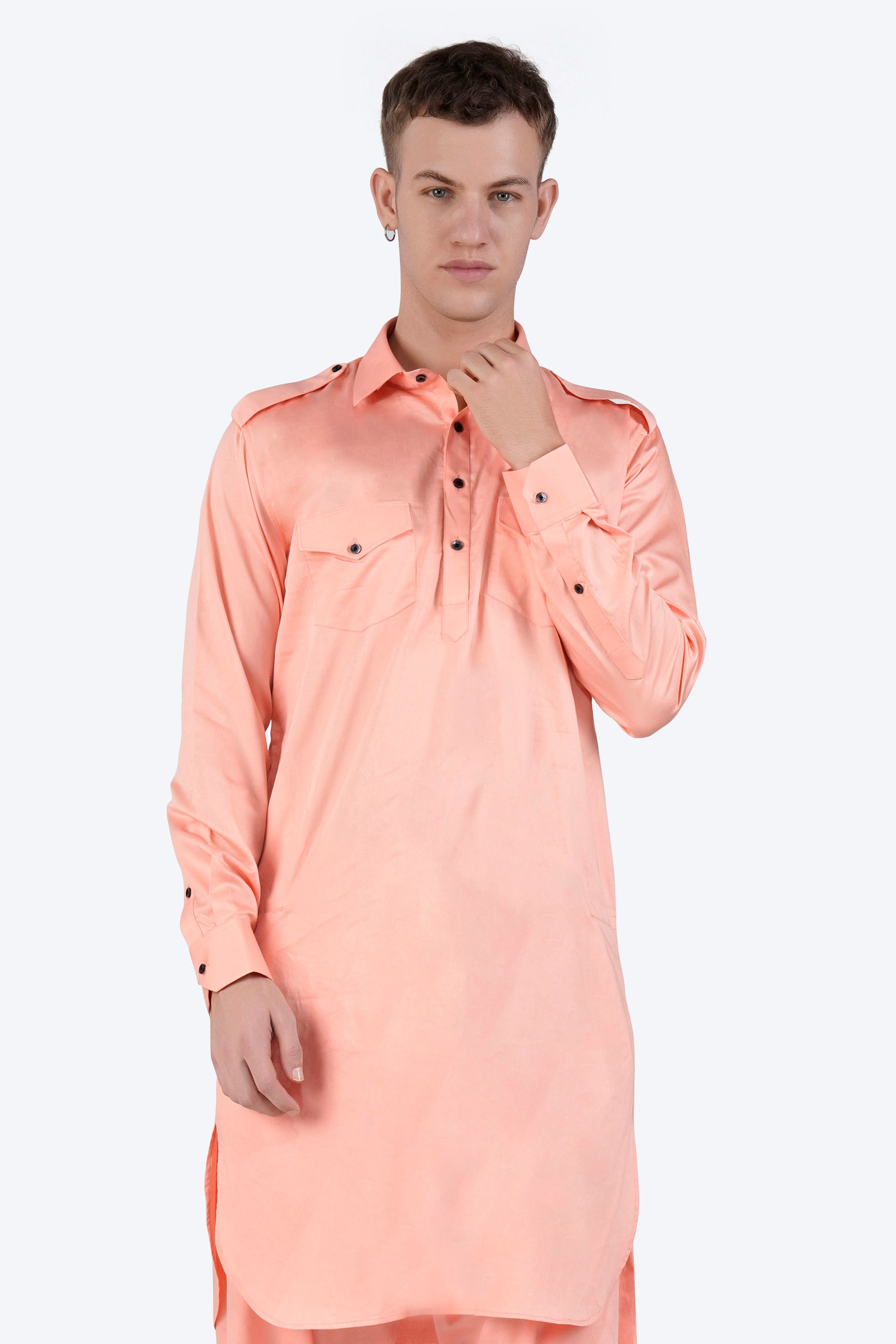 Melon Peach Subtle Sheen Super Soft Premium Cotton Pathani