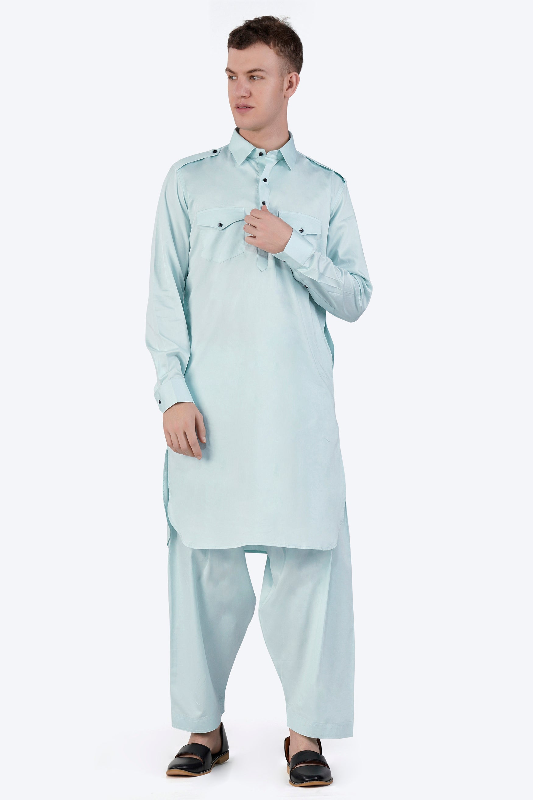 Mercury Blue Subtle Sheen Super Soft Premium Cotton Pathani