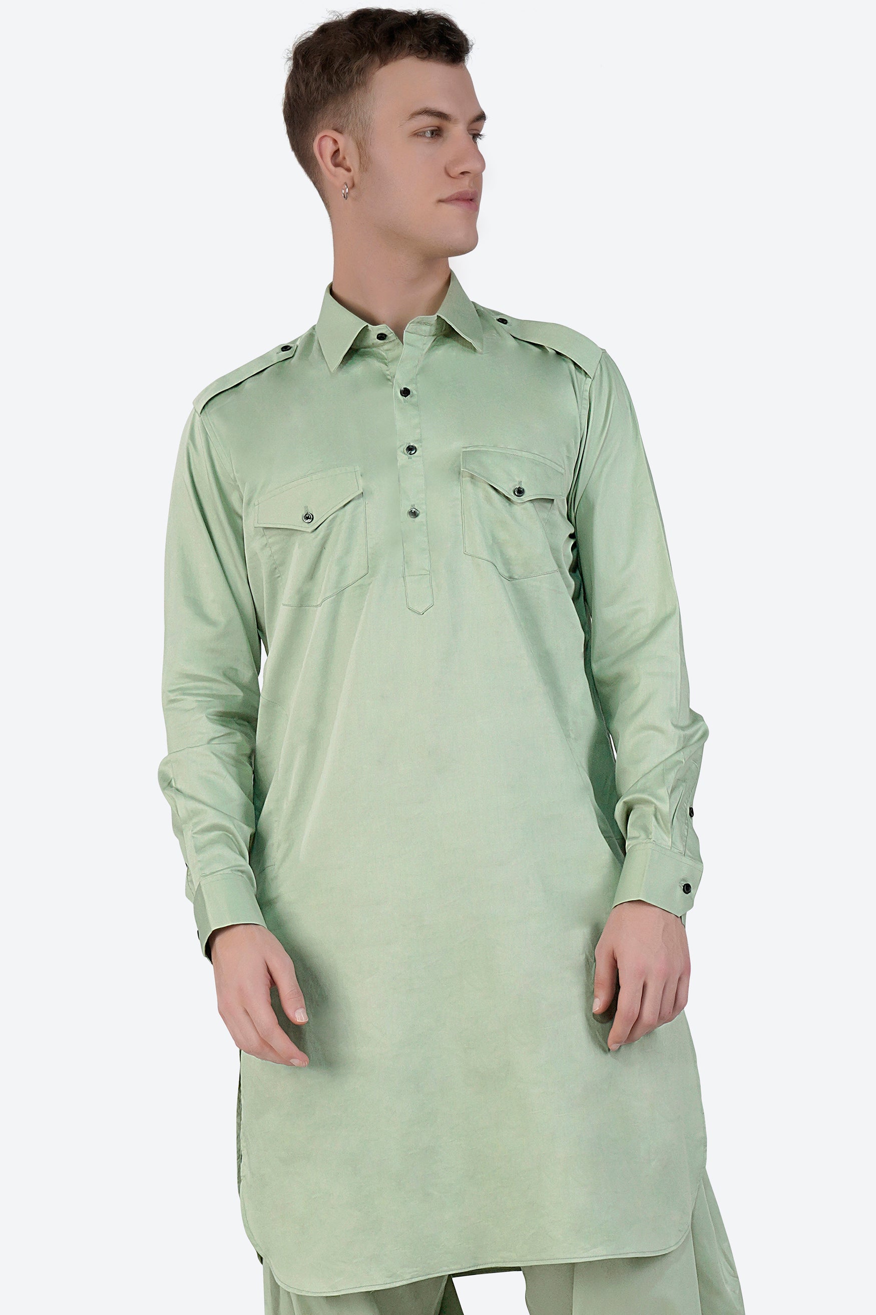 Coriander Green Subtle Sheen Super Soft Premium Cotton Pathani