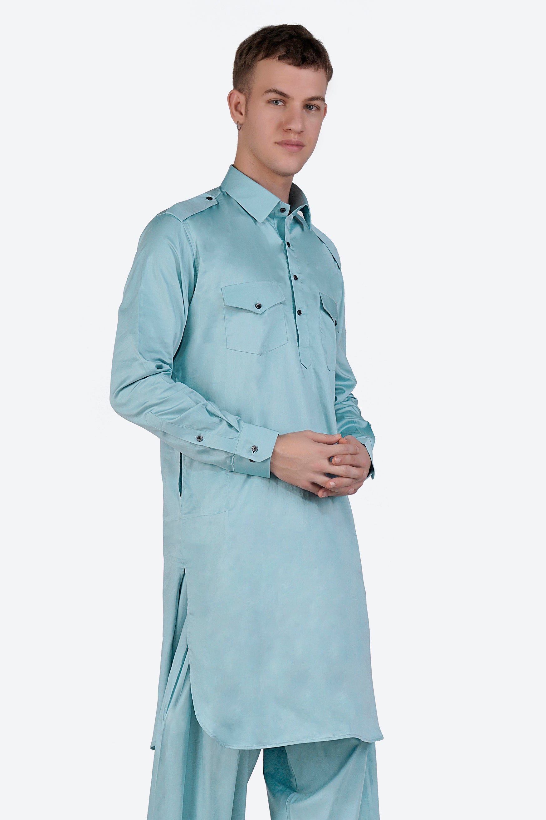 Glacier Blue Subtle Sheen Super Soft Premium Cotton Pathani