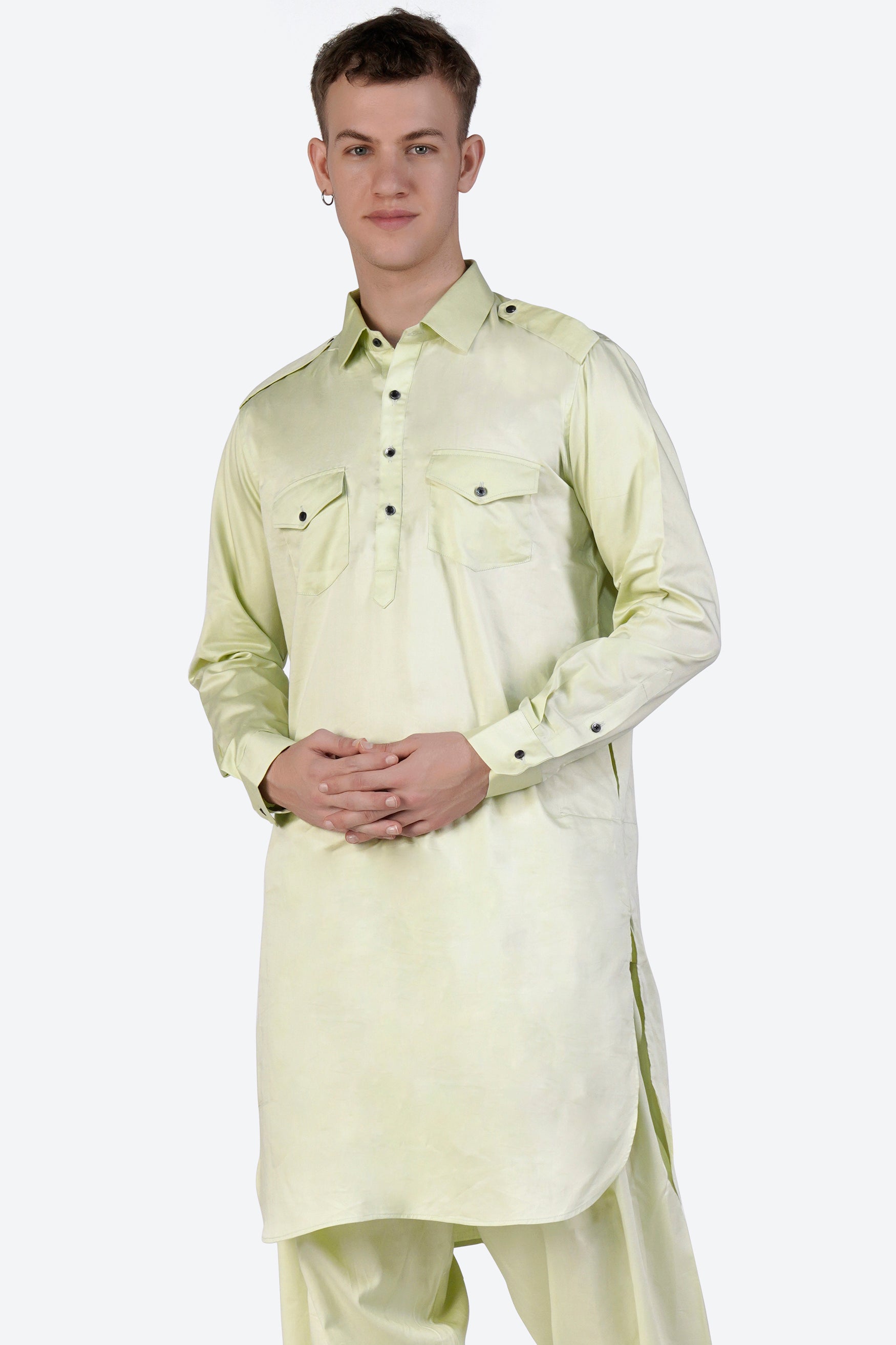 Bone Green Subtle Sheen Super Soft Premium Cotton Pathani Kurta