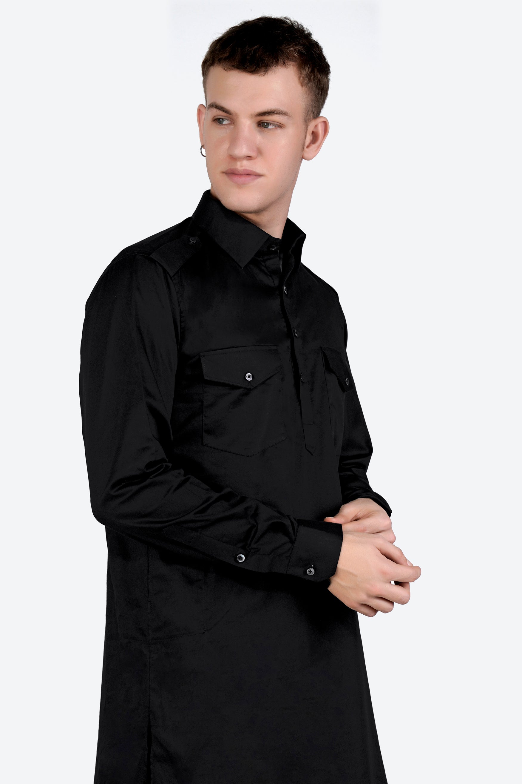 Jade Black Subtle Sheen Super Soft Premium Cotton Pathani