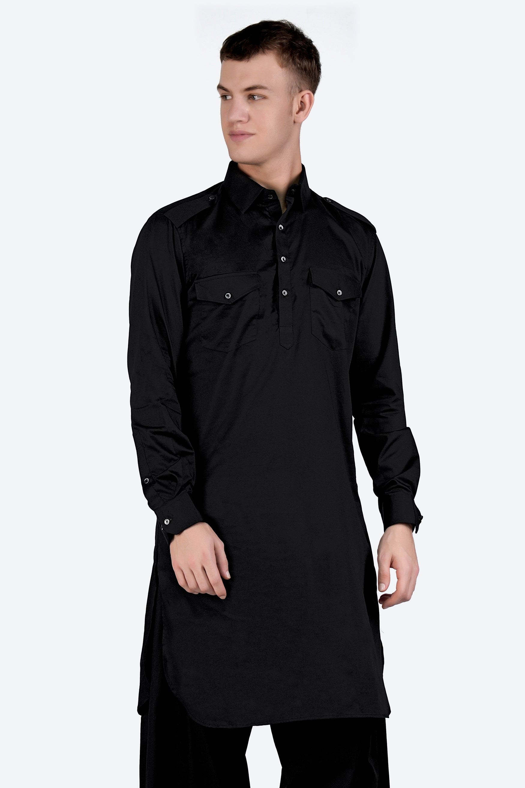 Jade Black Subtle Sheen Super Soft Premium Cotton Pathani