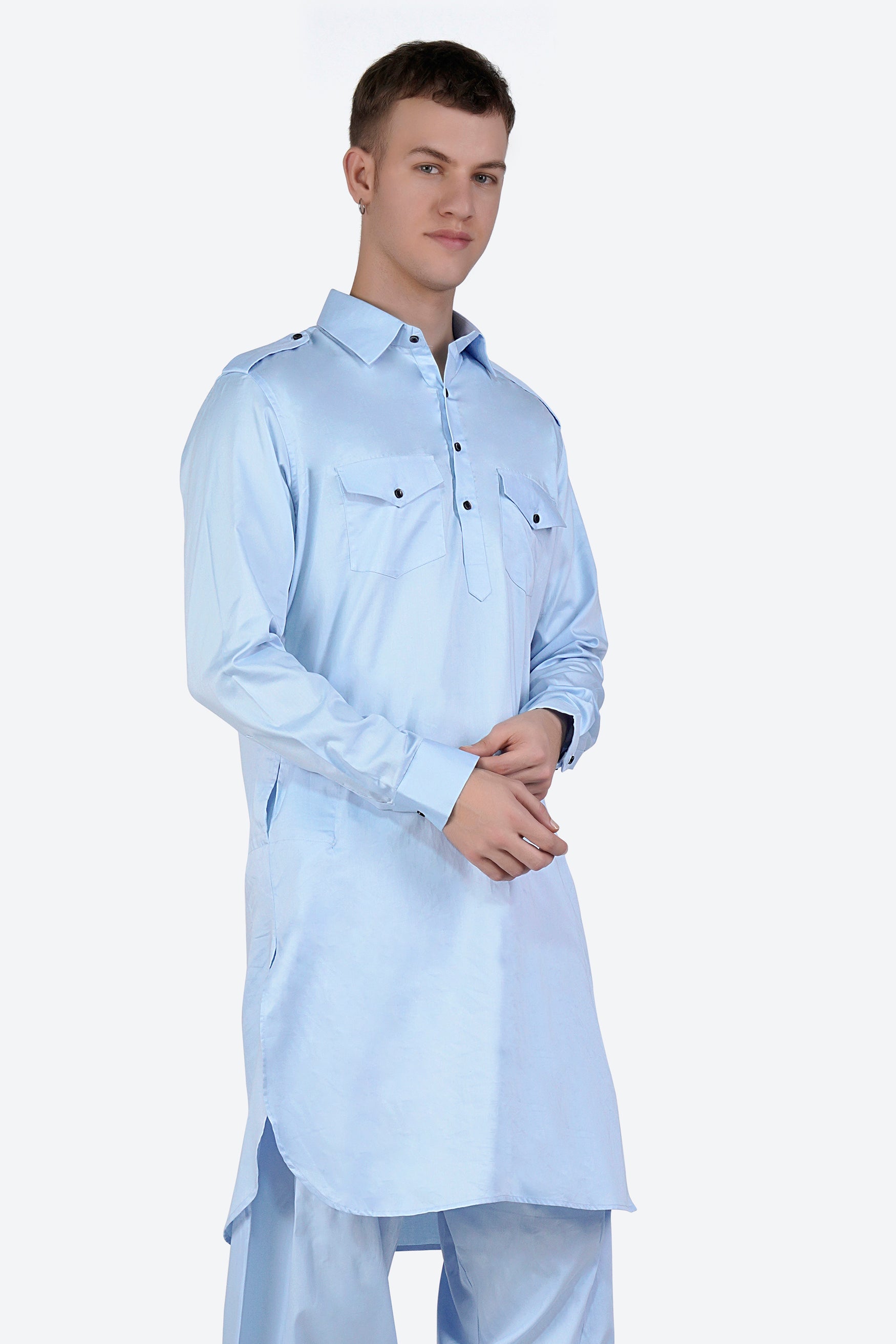 Tropical Blue Subtle Sheen Super Soft Premium Cotton Pathani