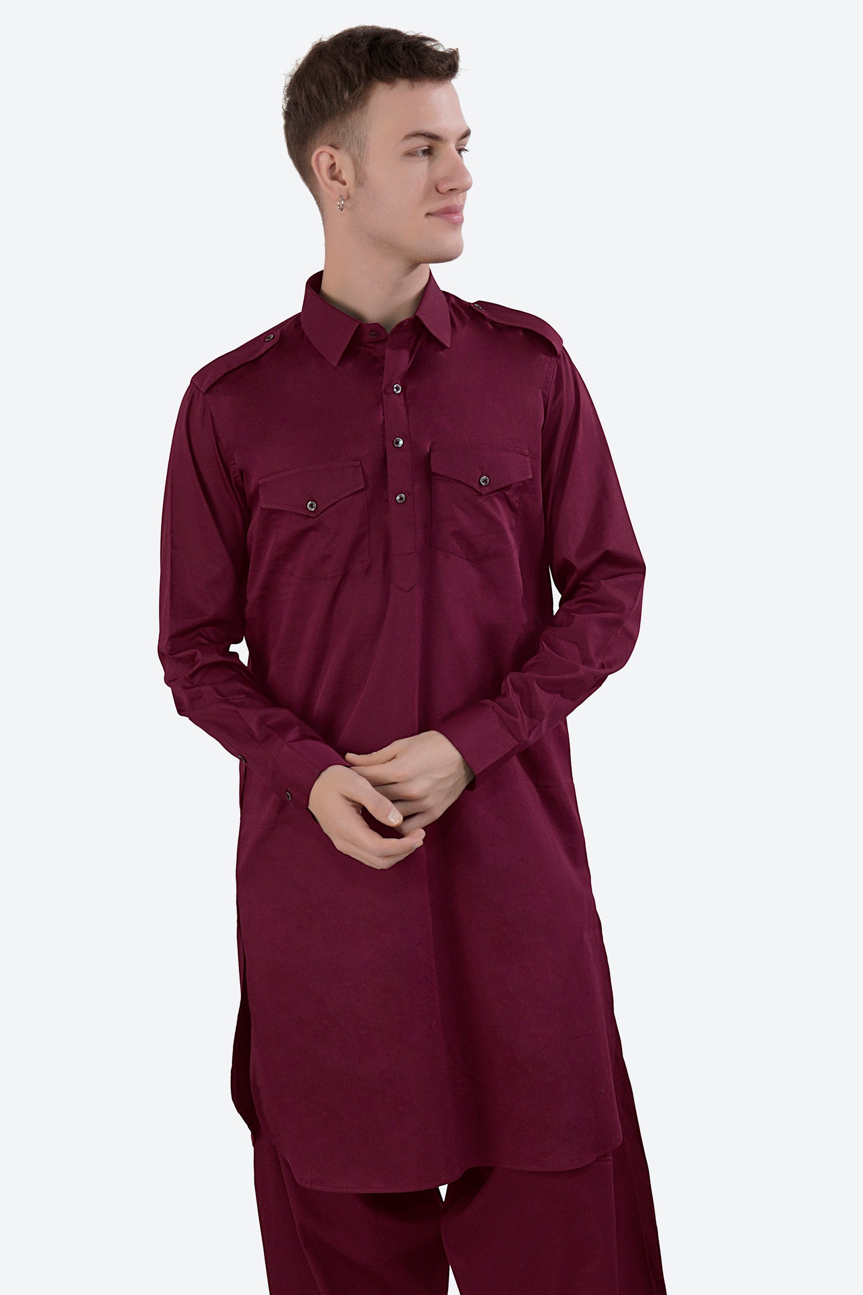Crater Maroon Subtle Sheen Super Soft Premium Cotton Pathani