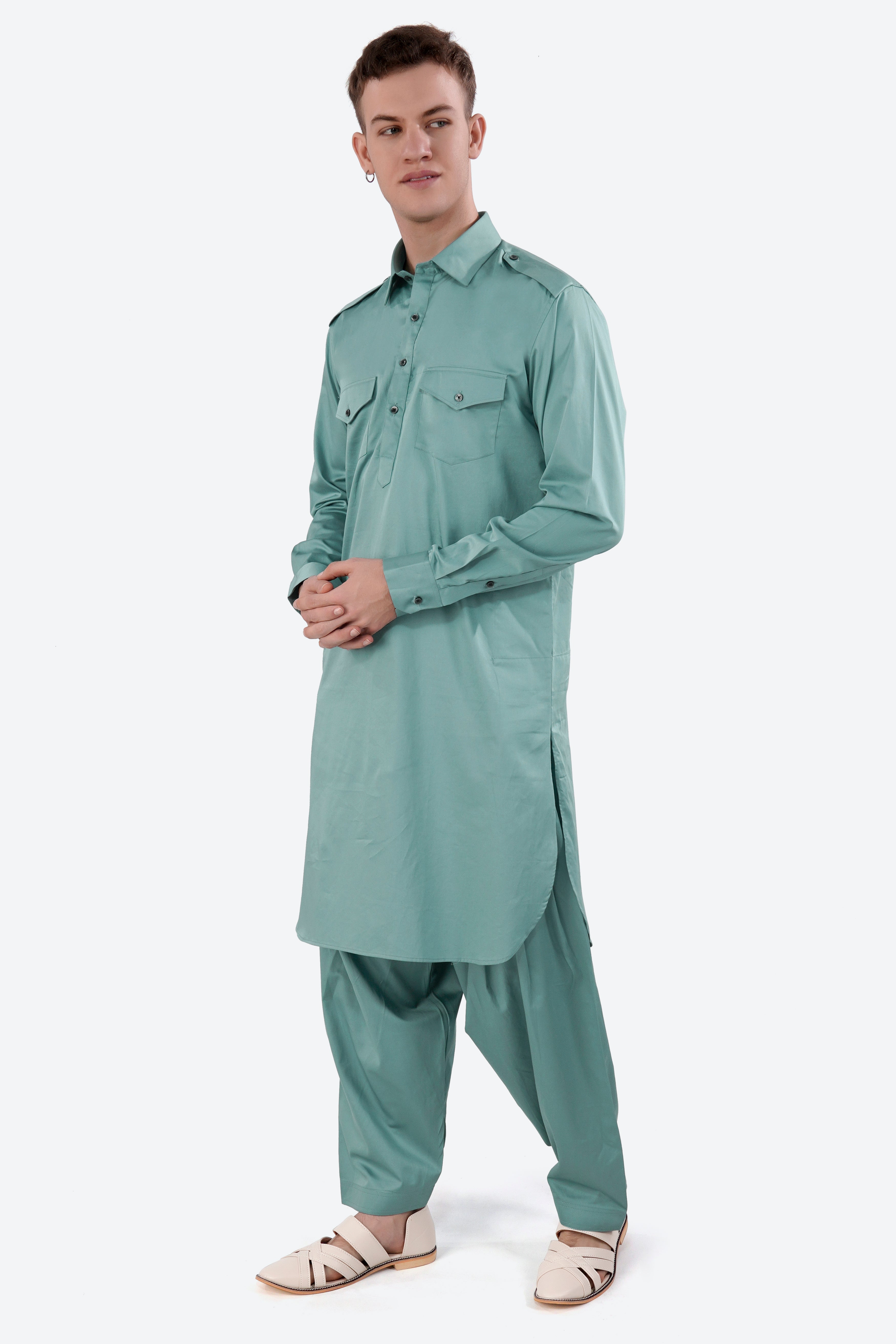 Neptune Blue Subtle Sheen Super Soft Premium Cotton Pathani Set