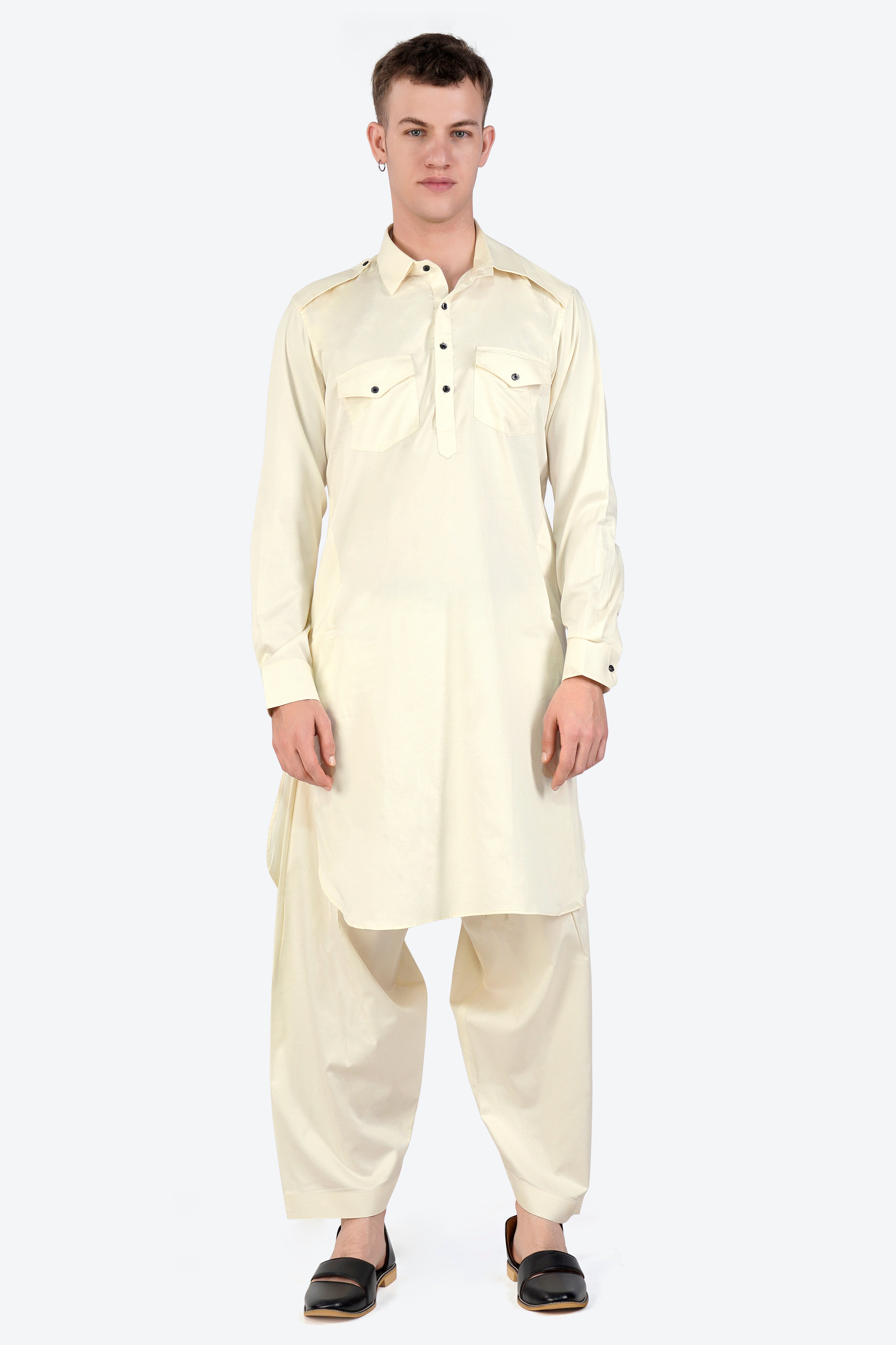 Merino Cream Subtle Sheen Super Soft Premium Cotton Pathani Set