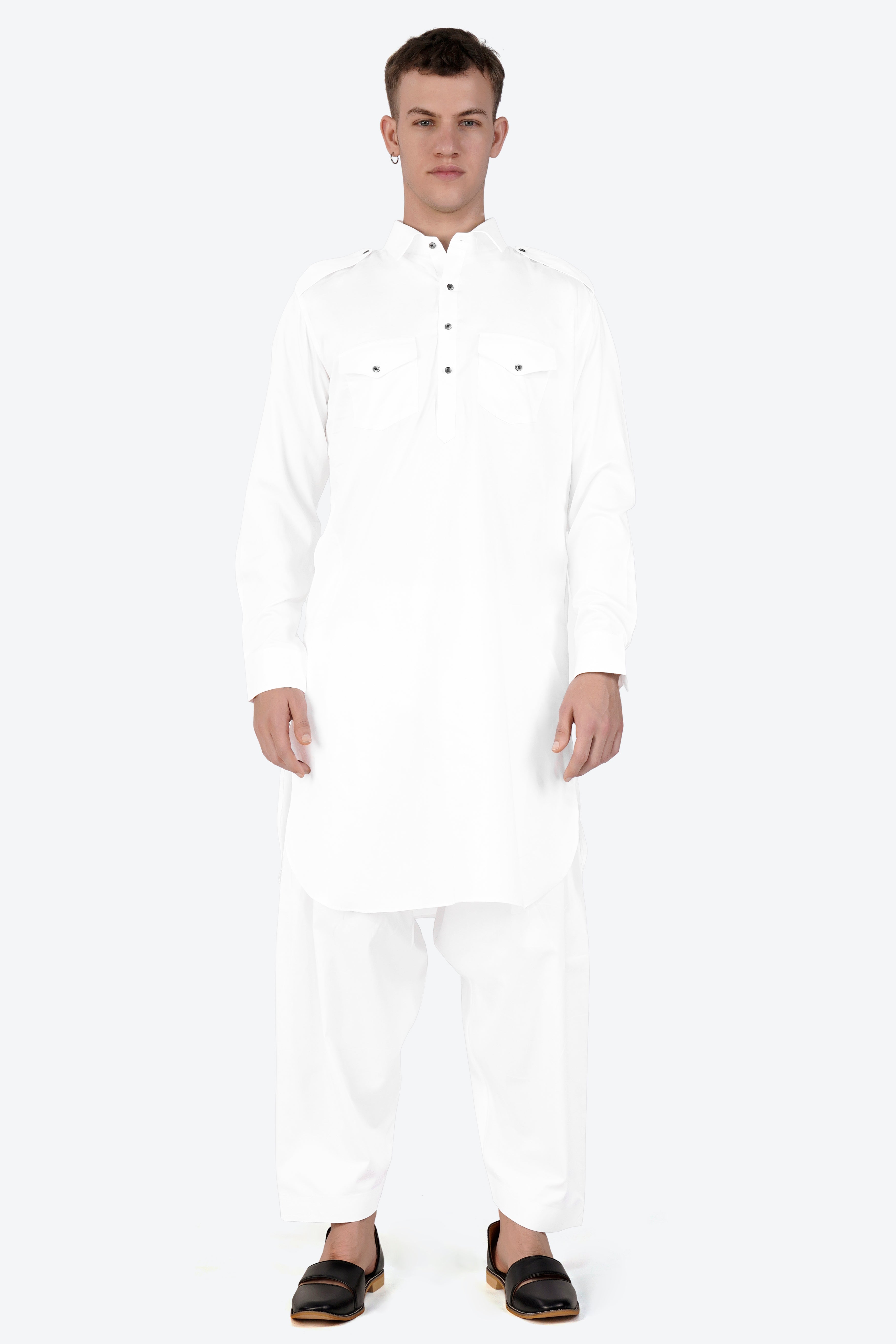 Bright White Subtle Sheen Super Soft Premium Pathani Set