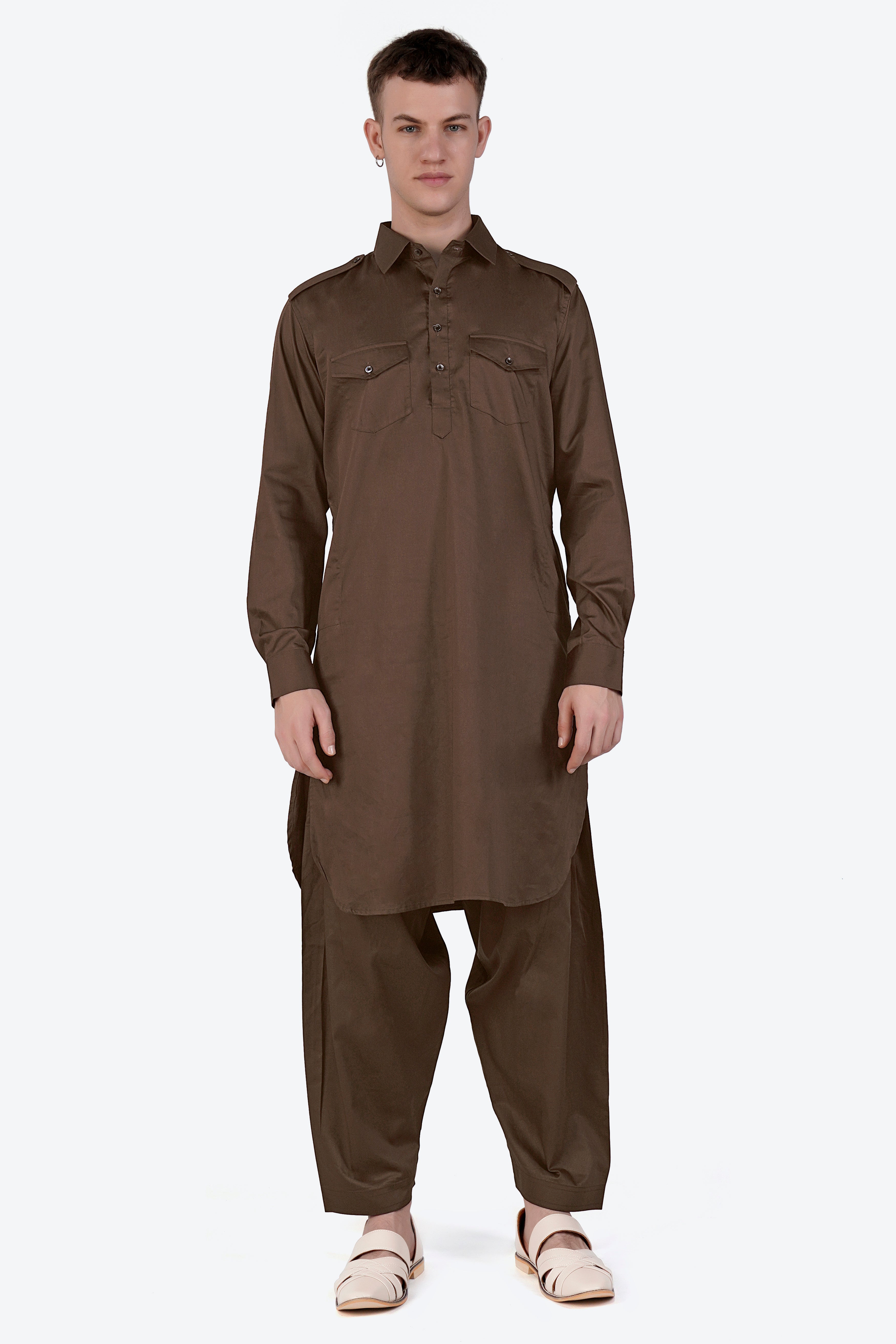 Medium Taupe Brown Subtle Sheen Super Soft Premium Cotton Pathani Set