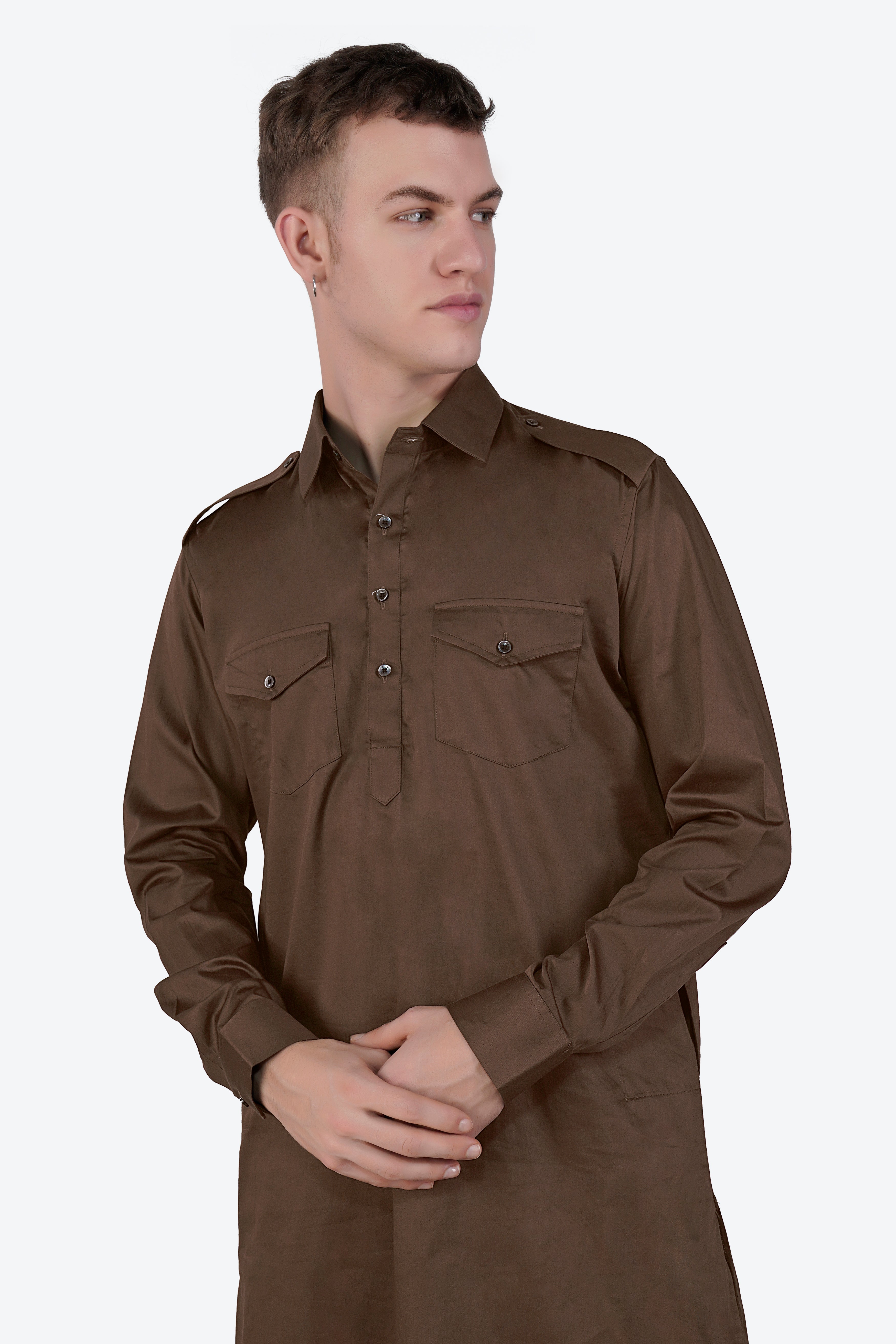 Medium Taupe Brown Subtle Sheen Super Soft Premium Cotton Pathani Set