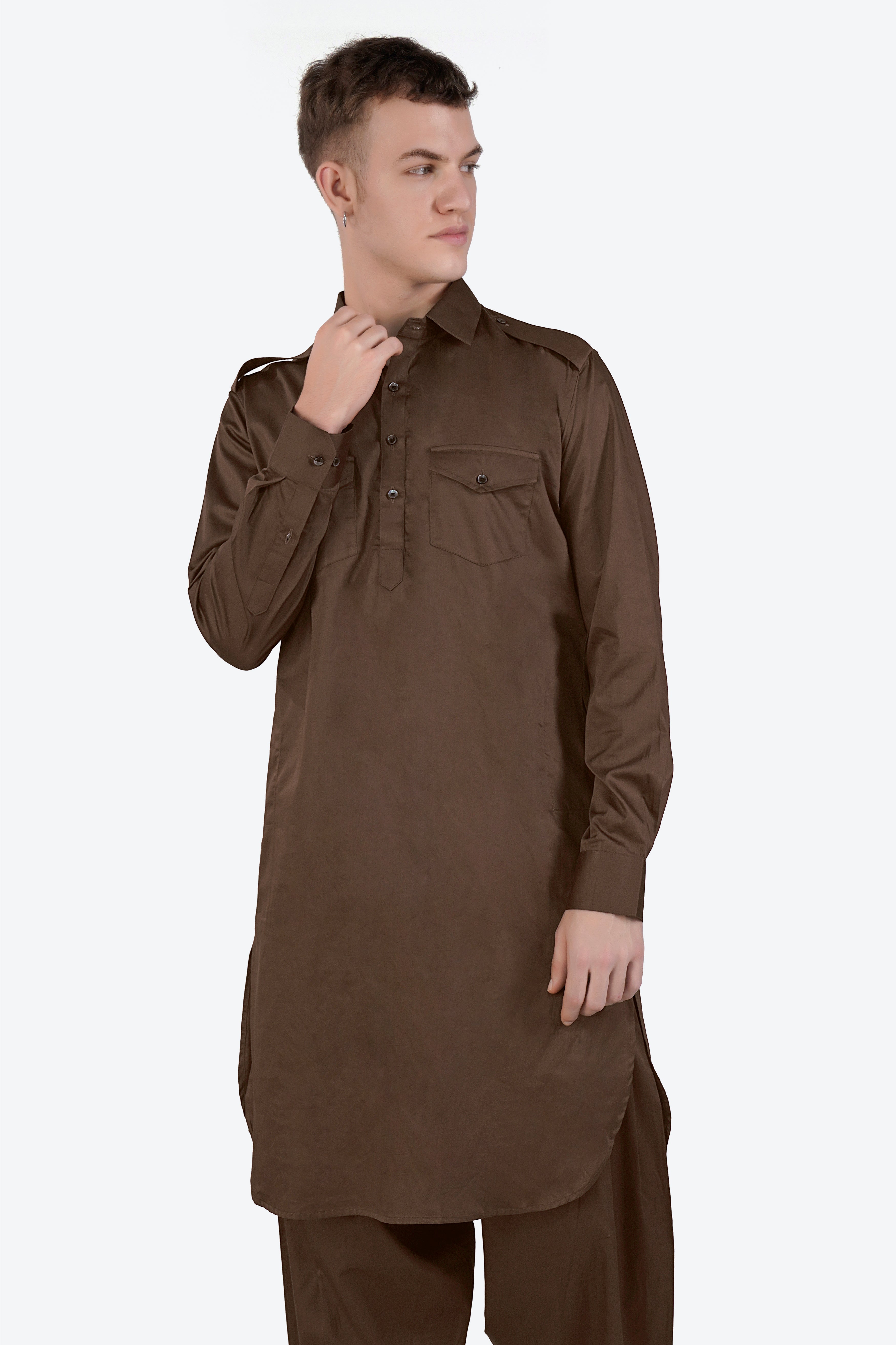 Medium Taupe Brown Subtle Sheen Super Soft Premium Cotton Pathani Set