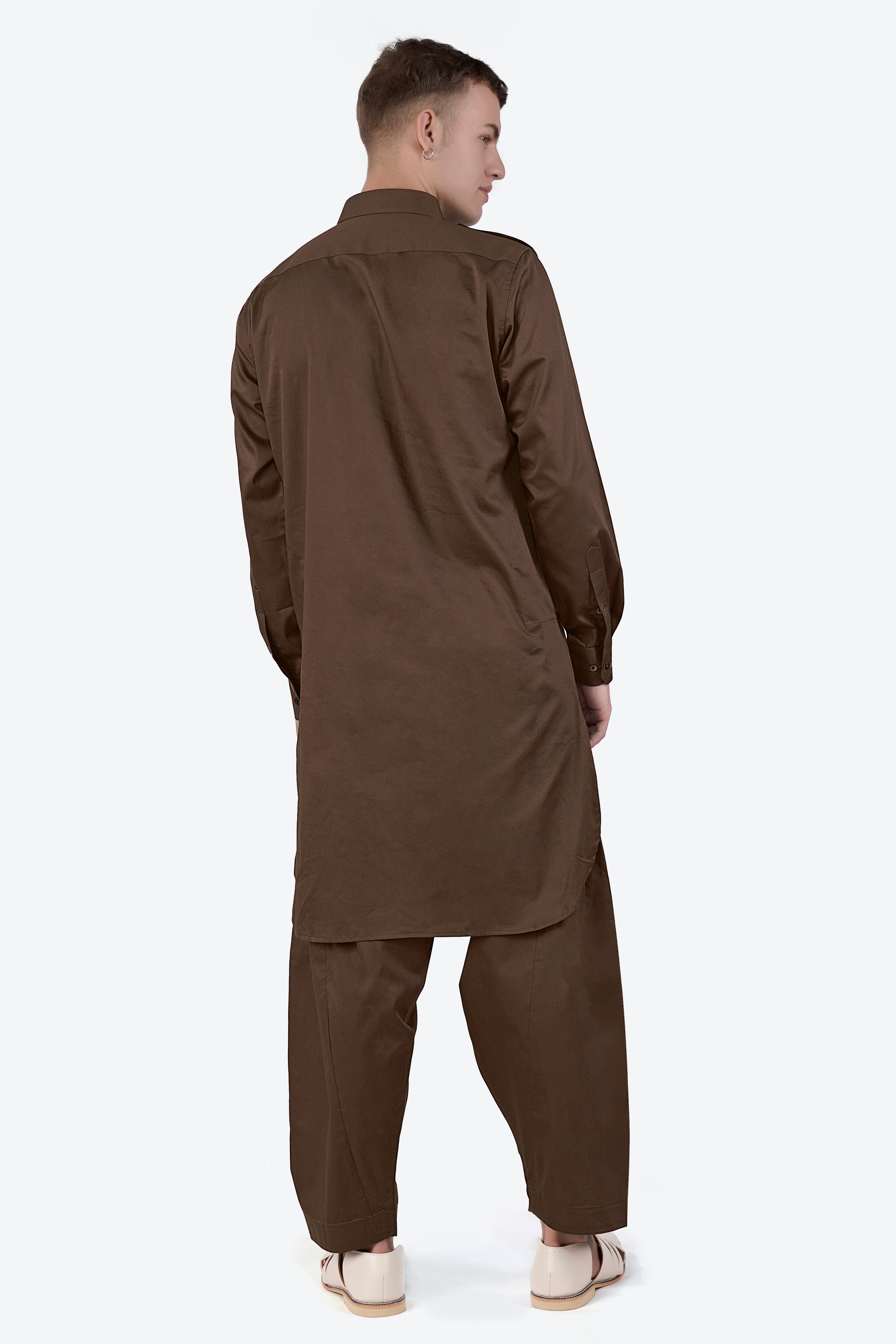Medium Taupe Brown Subtle Sheen Super Soft Premium Cotton Pathani Set