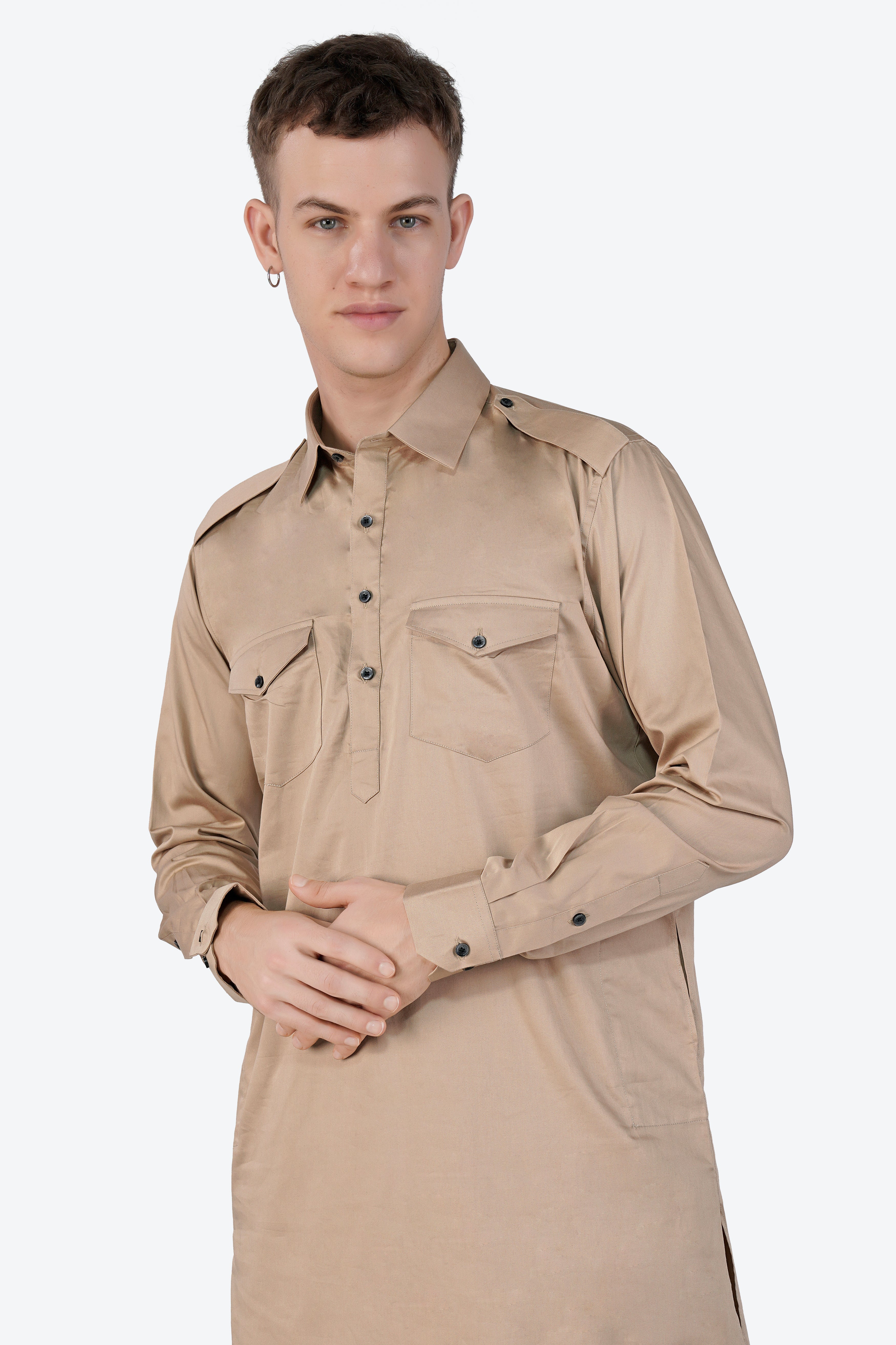 Cashmere Brown Subtle Sheen Super Soft Premium Cotton Pathani Set