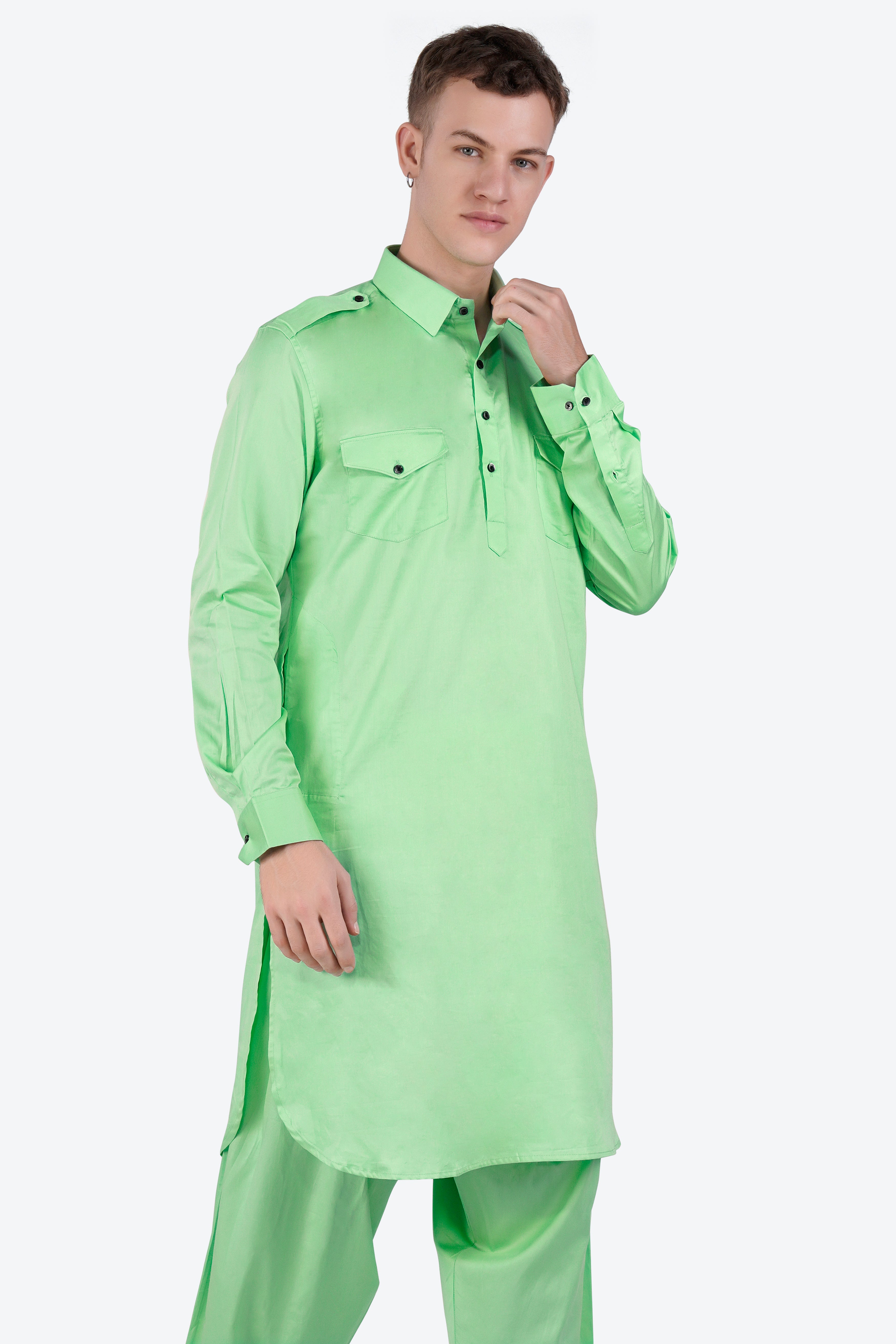 Celadon Green Subtle Sheen Super Soft Premium Cotton Pathani Set