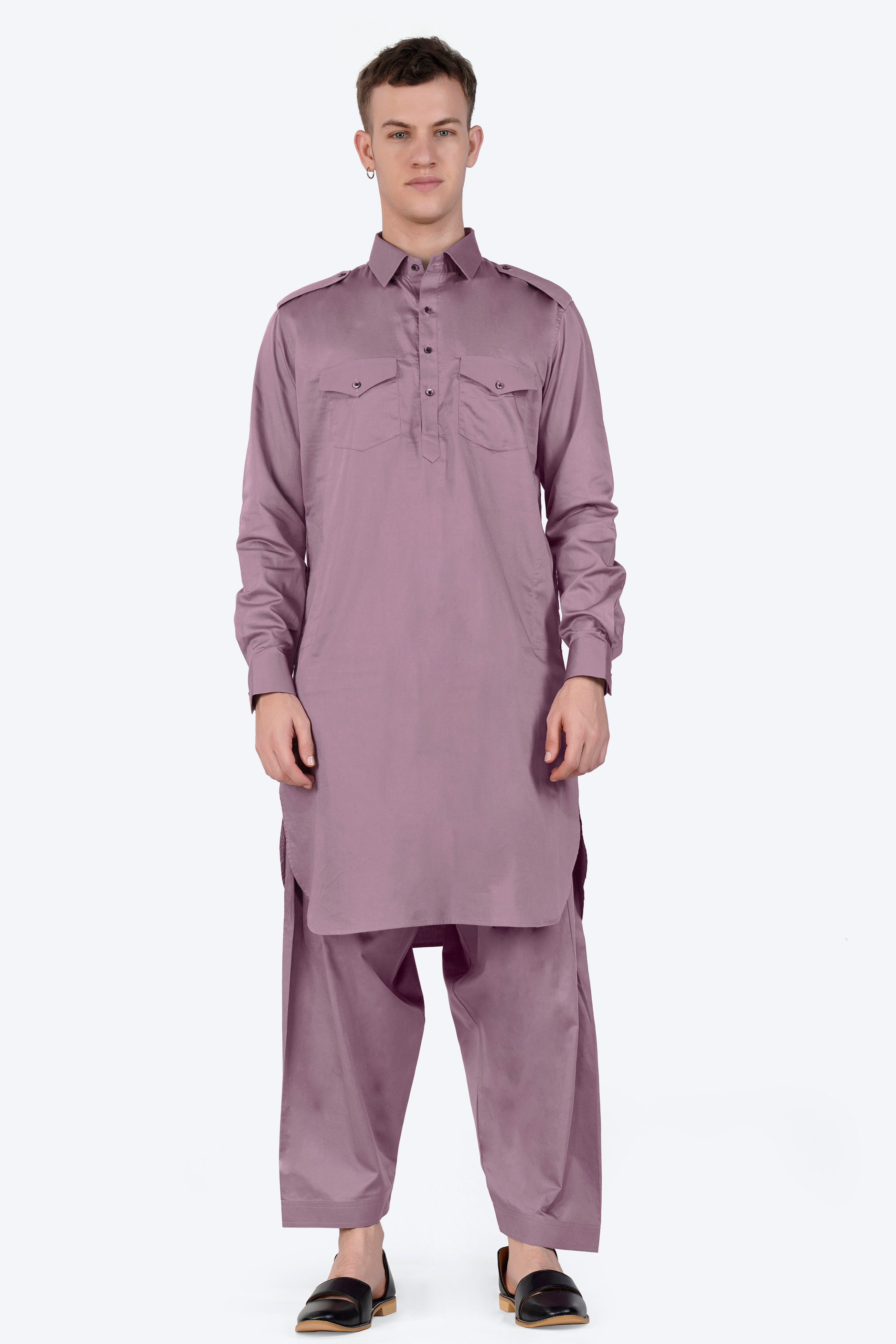 Light Mauave Purple Subtle Sheen Super Soft Premium Cotton Pathani Set