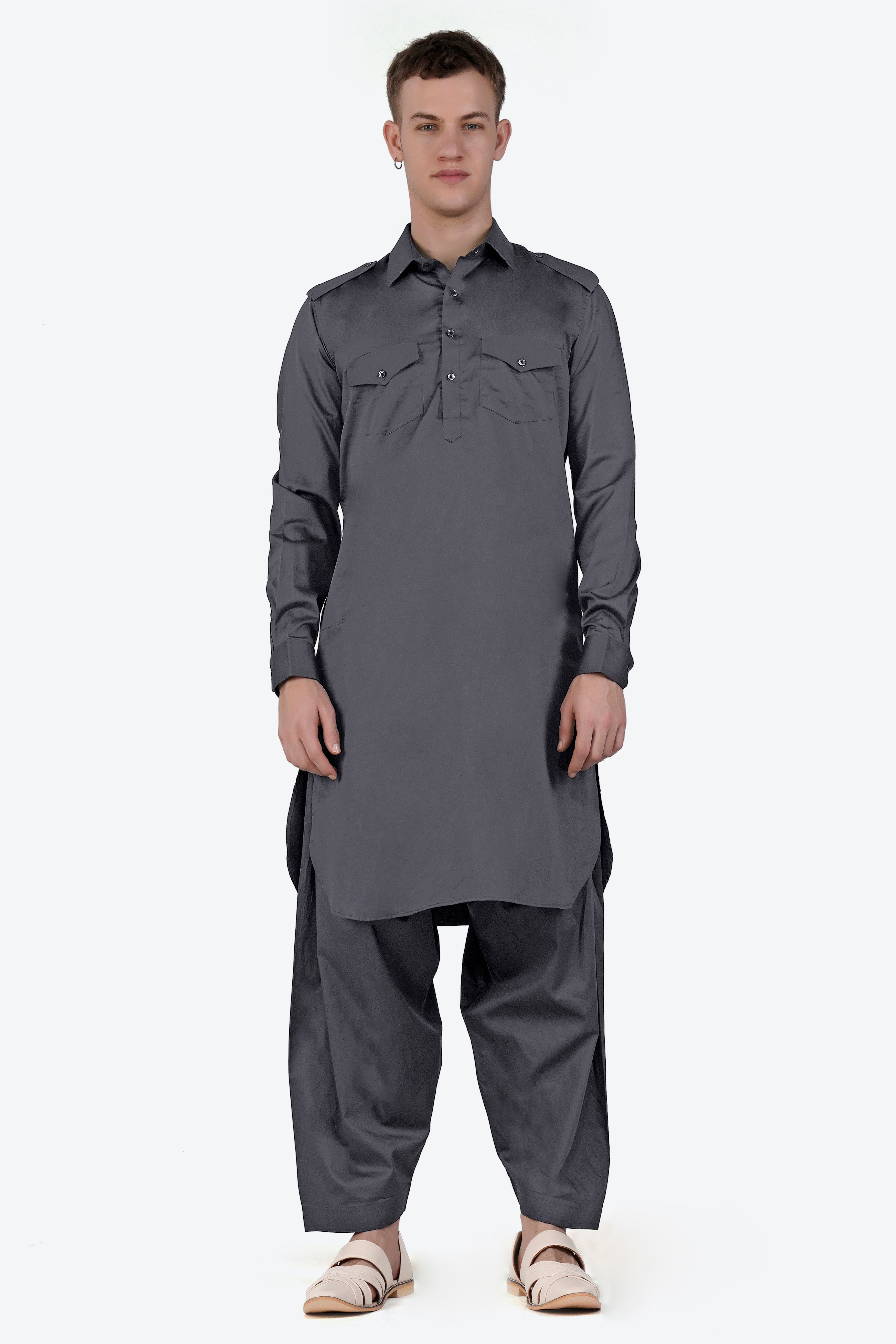 Iridium Gray Subtle Sheen Super Soft Premium Cotton Pathani Set