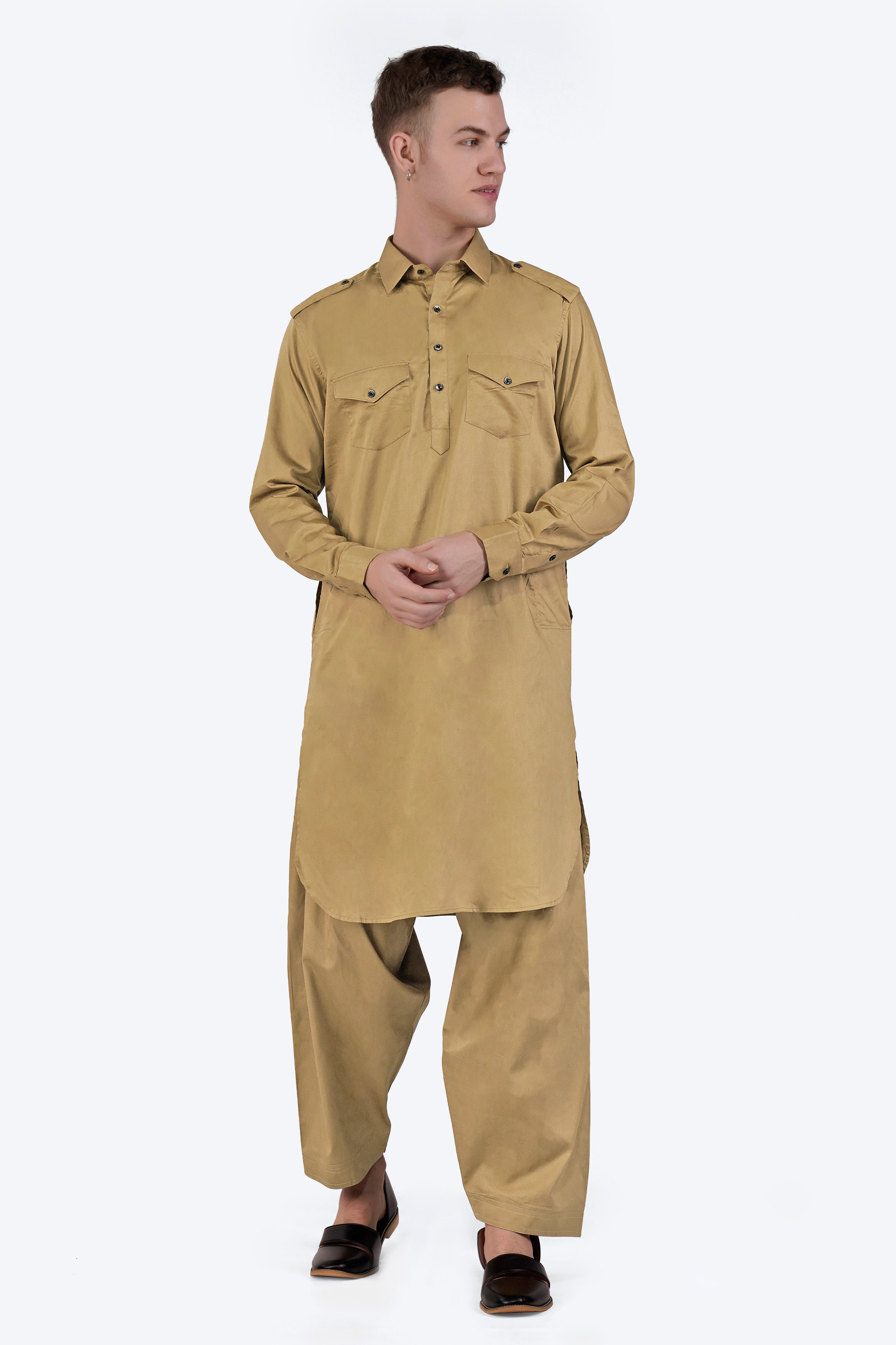 Teak Brown Subtle Sheen Super Soft Premium Cotton Pathani Set