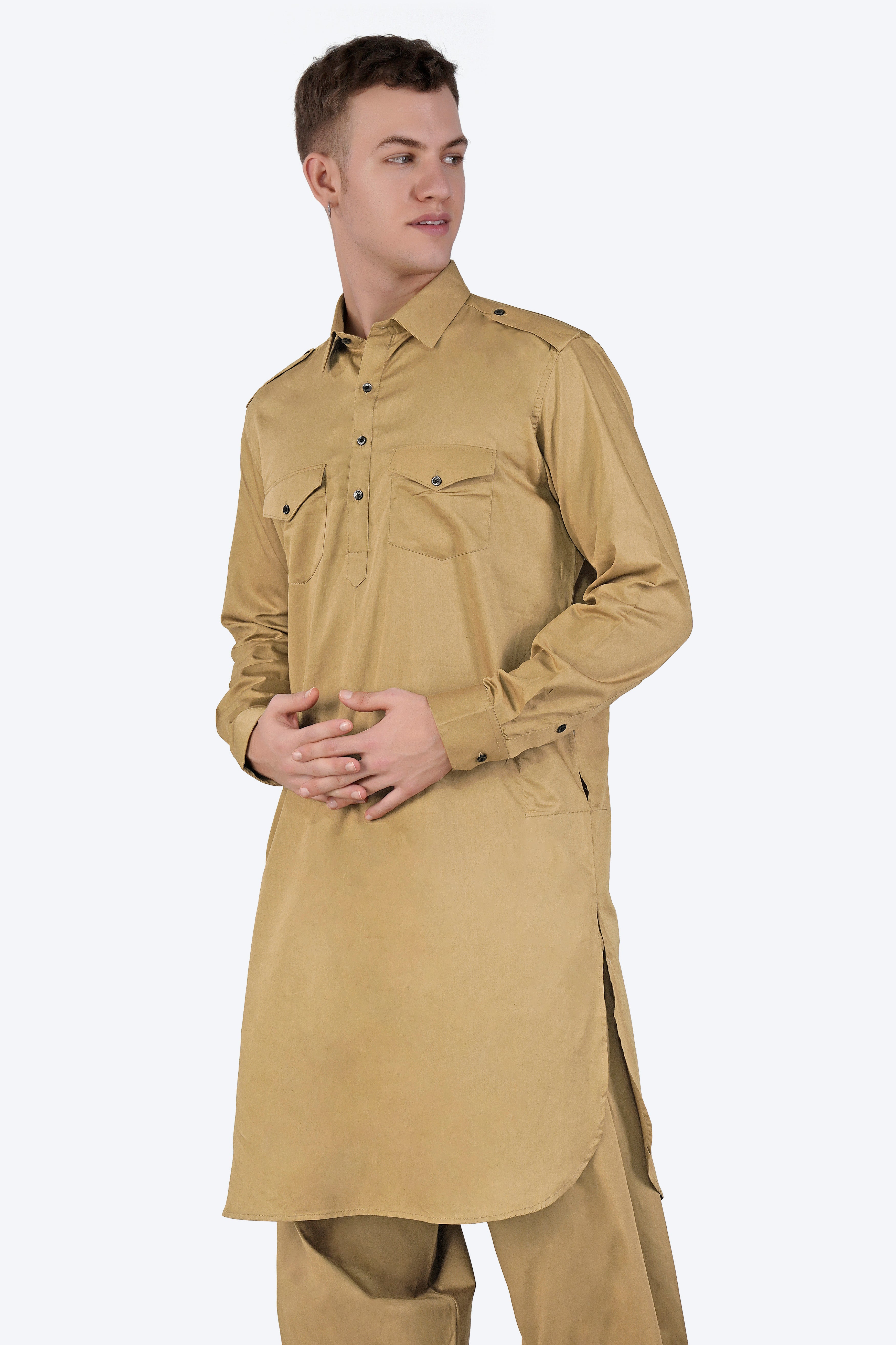 Teak Brown Subtle Sheen Super Soft Premium Cotton Pathani Set