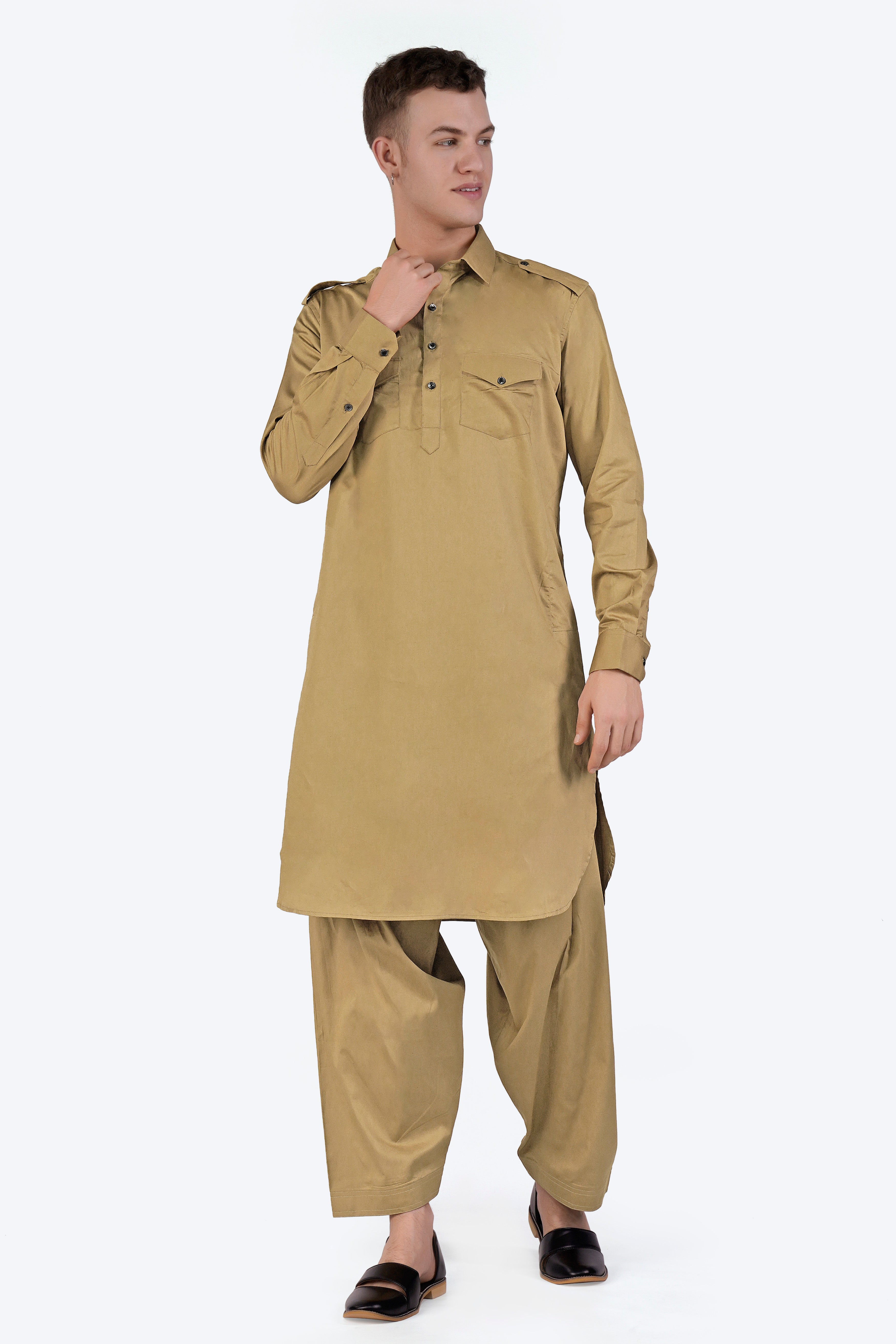 Teak Brown Subtle Sheen Super Soft Premium Cotton Pathani Set
