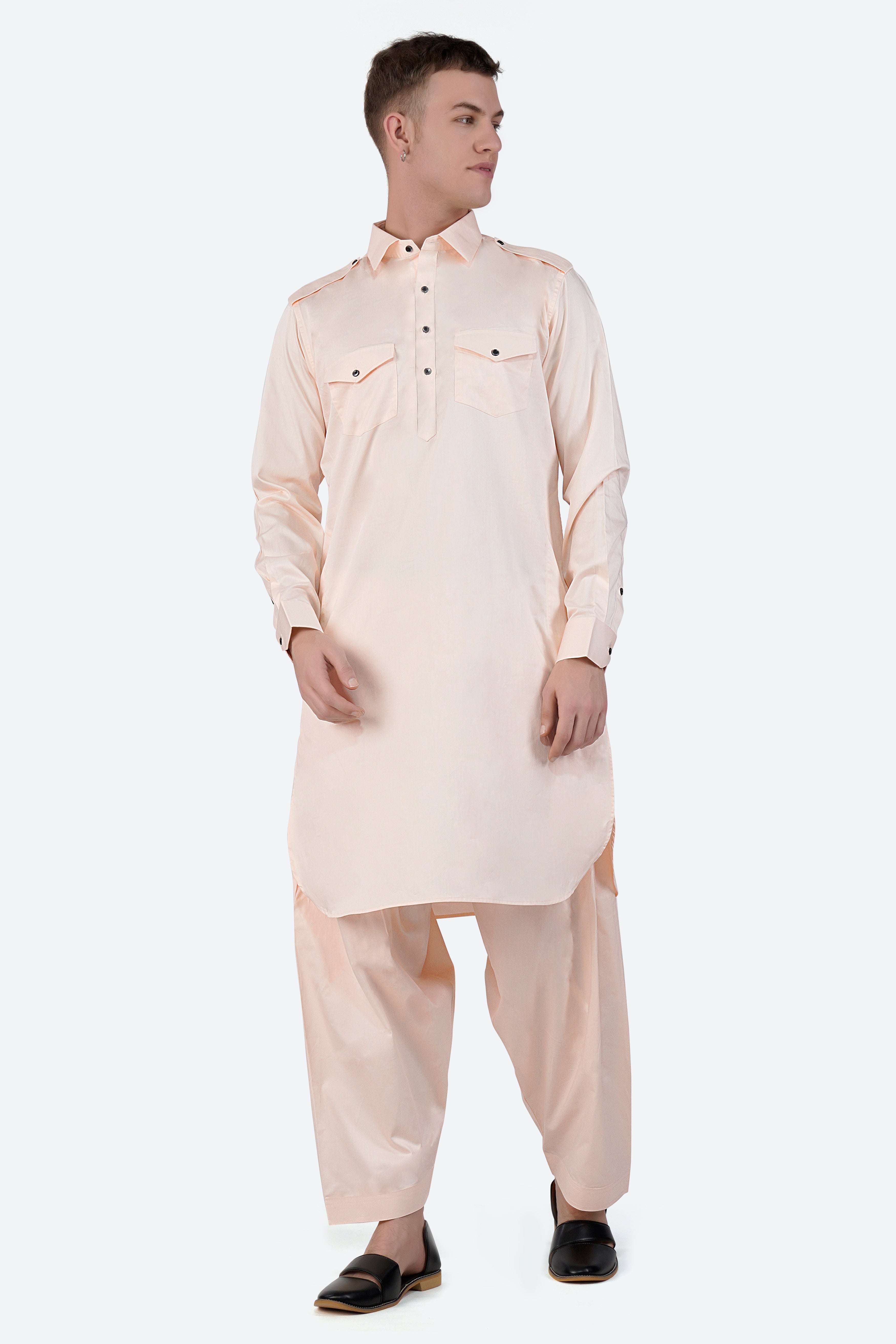 Gainsboro Beige Subtle Sheen Super Soft Premium Cotton Pathani Set