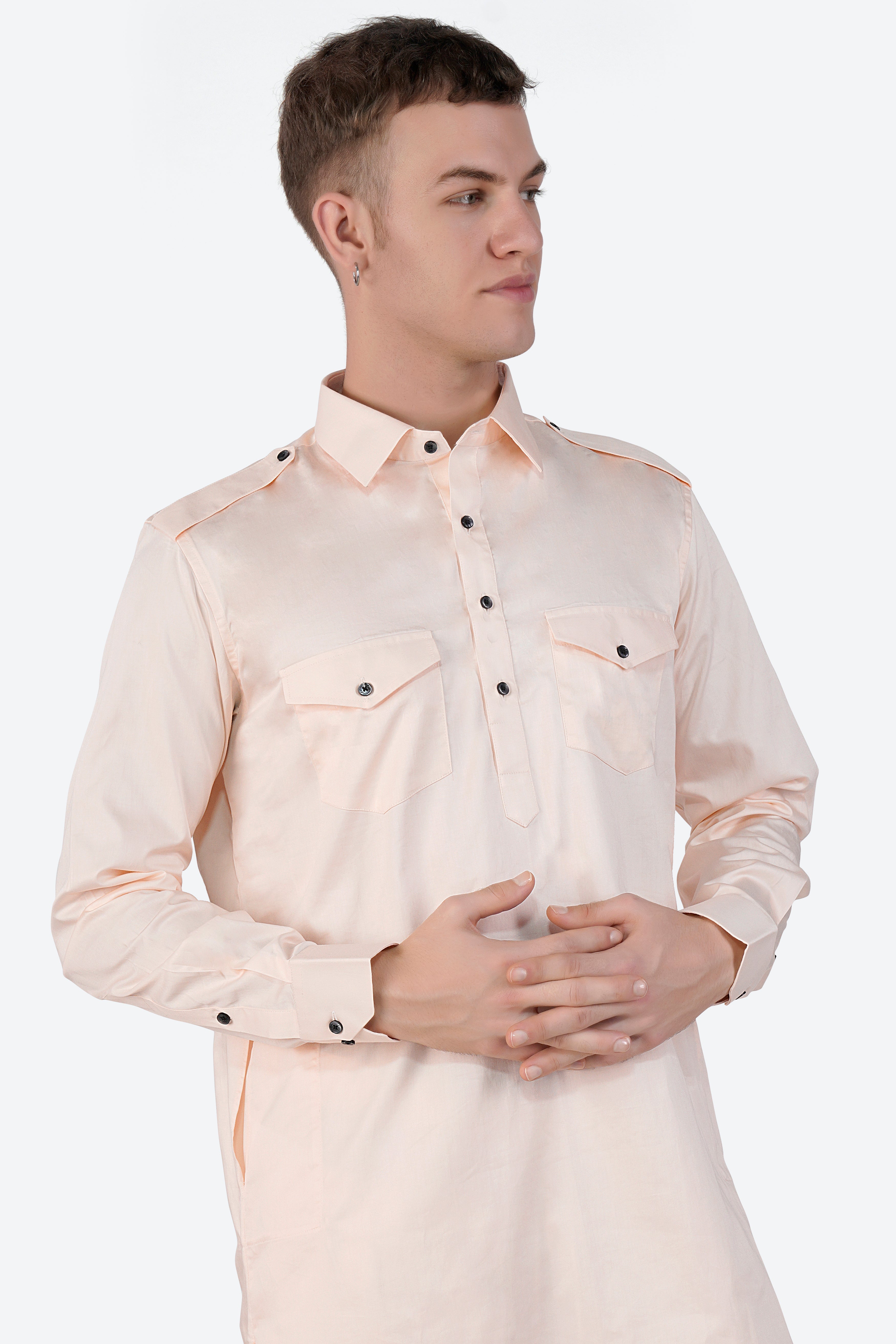 Gainsboro Beige Subtle Sheen Super Soft Premium Cotton Pathani Set