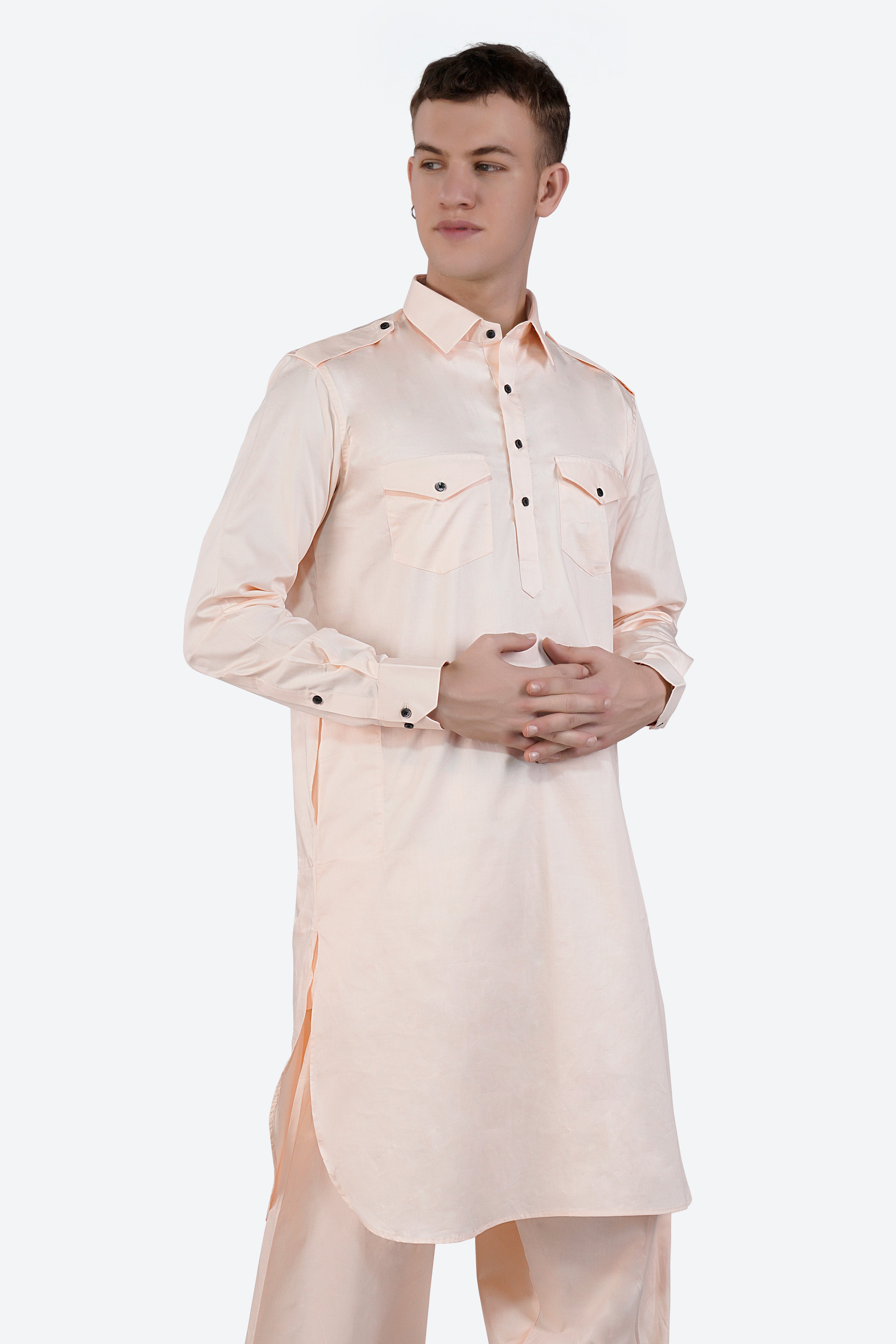 Gainsboro Beige Subtle Sheen Super Soft Premium Cotton Pathani Set