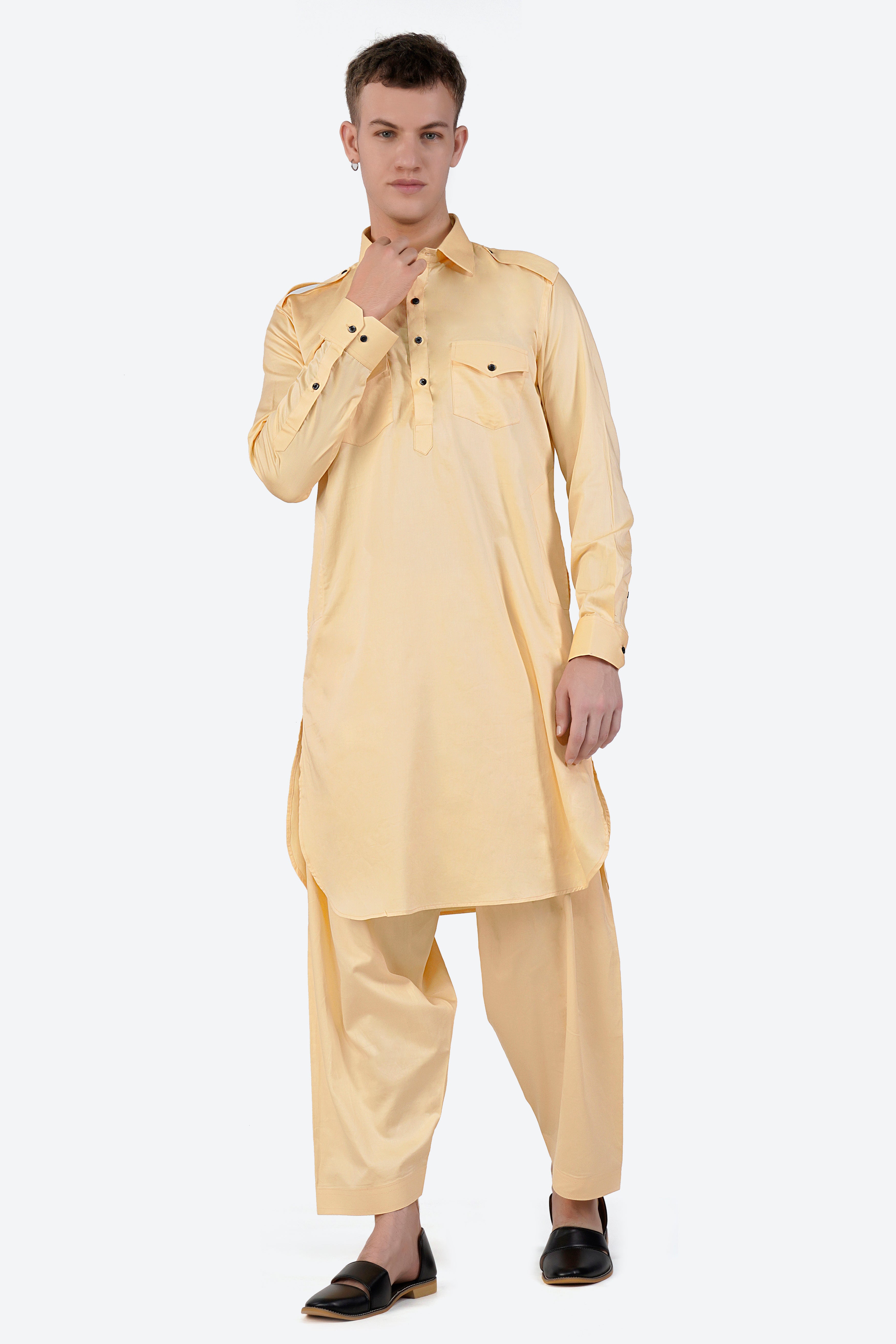 Hampton Beige Subtle Sheen Super Soft Premium Cotton Pathani Set