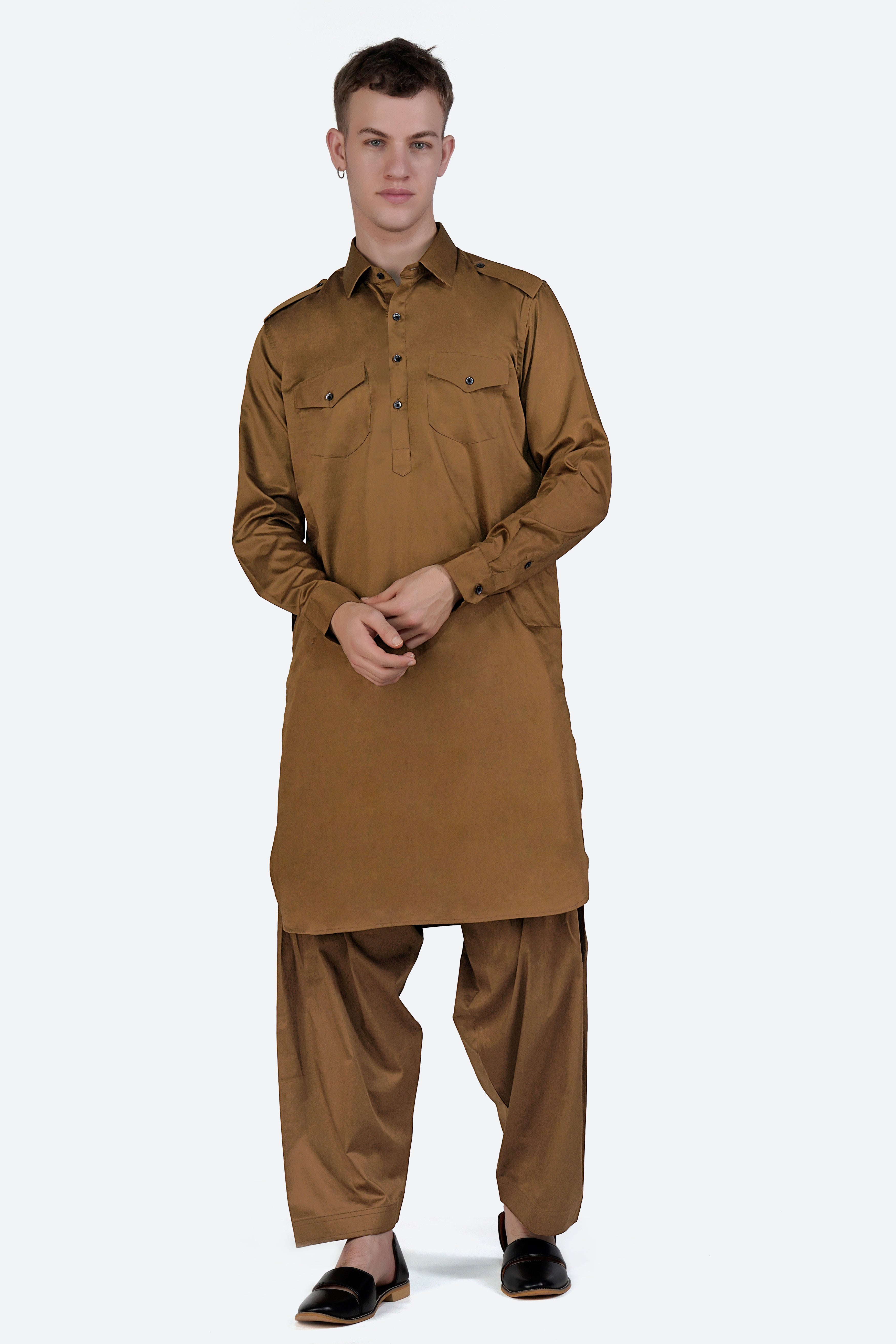 Nutmeg Brown Subtle Sheen Super Soft Premium Cotton Pathani Set