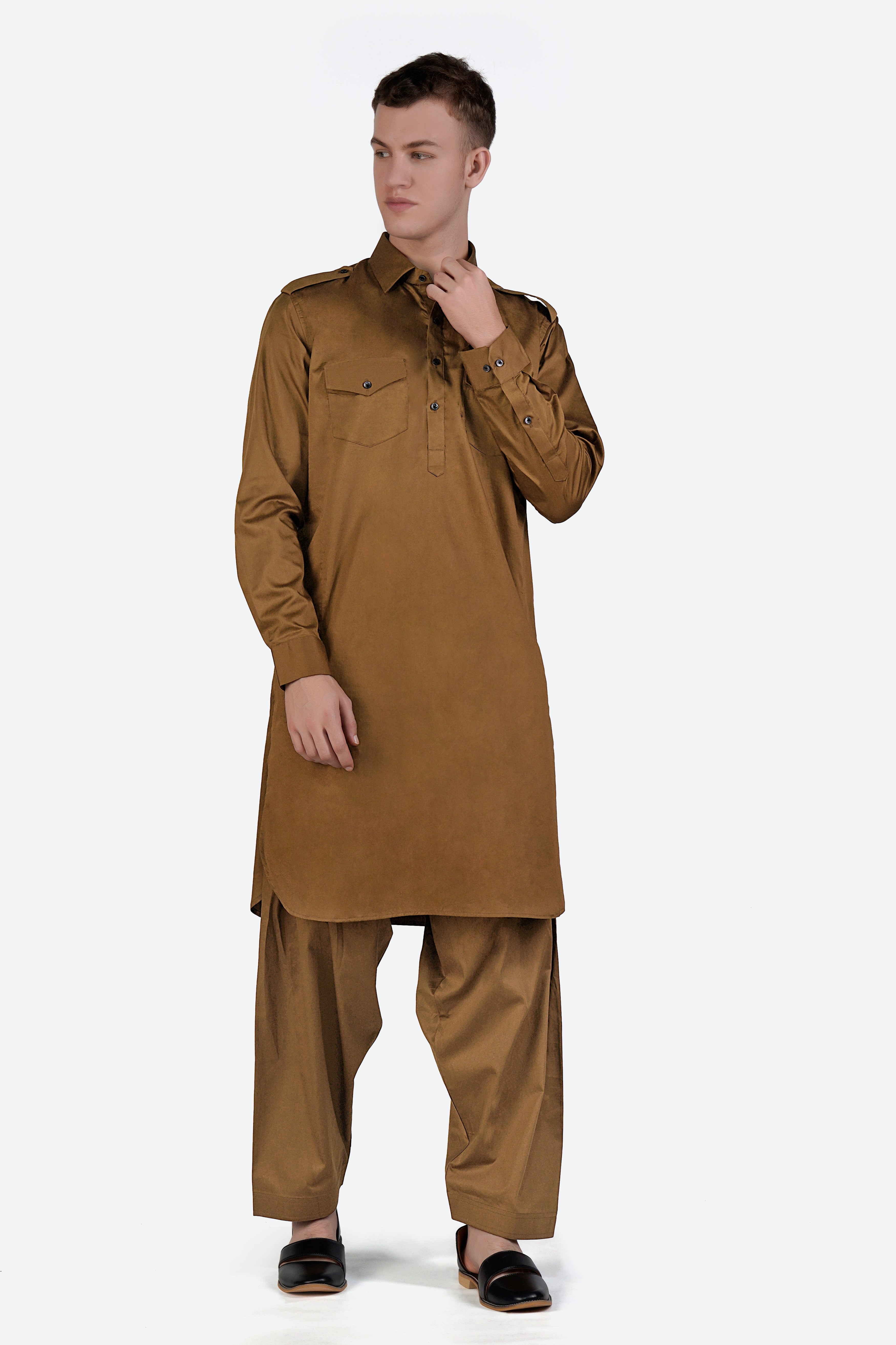 Nutmeg Brown Subtle Sheen Super Soft Premium Cotton Pathani Set