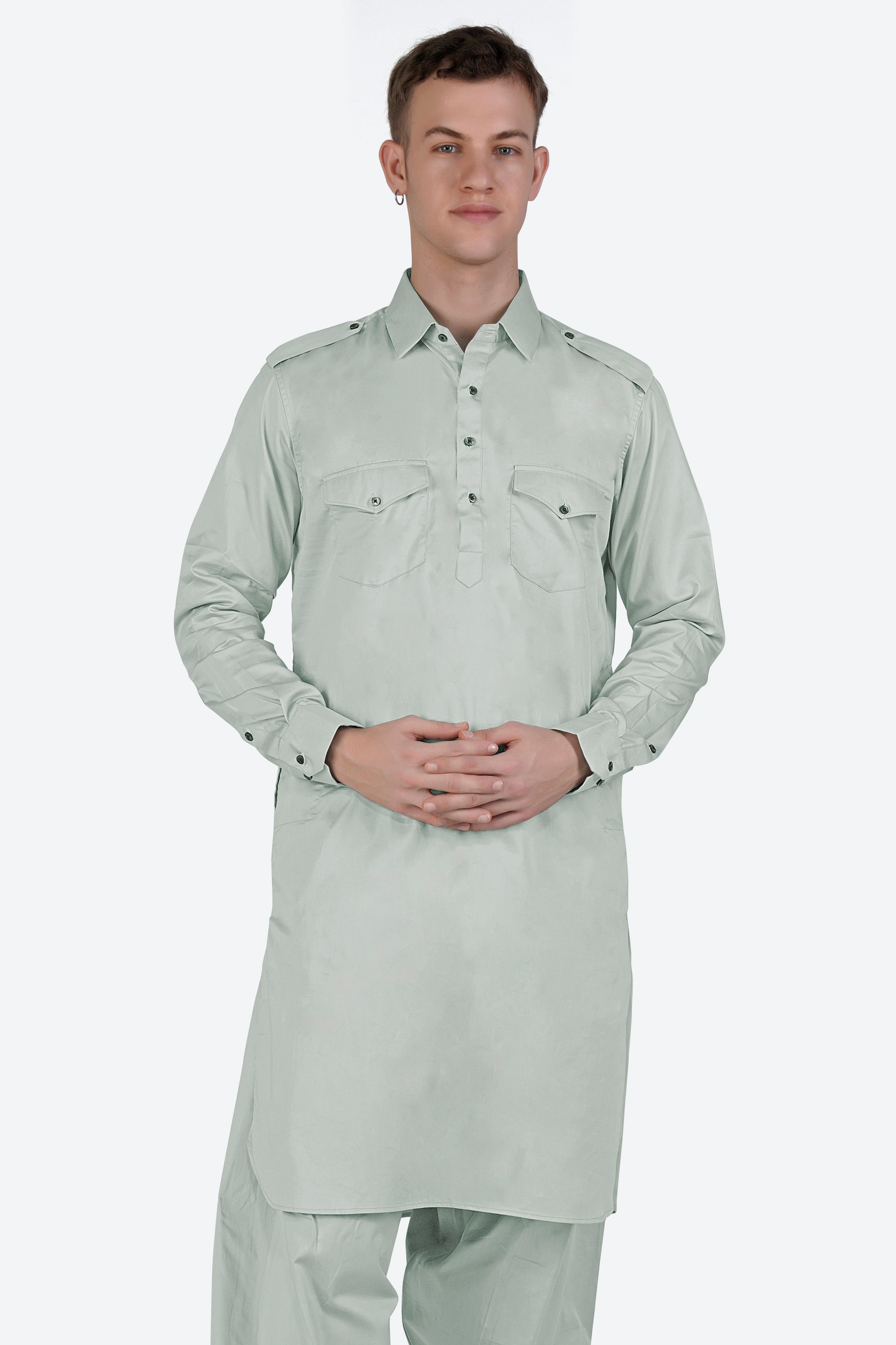Periglacial Green Subtle Sheen Super Soft Premium Cotton Pathani Set