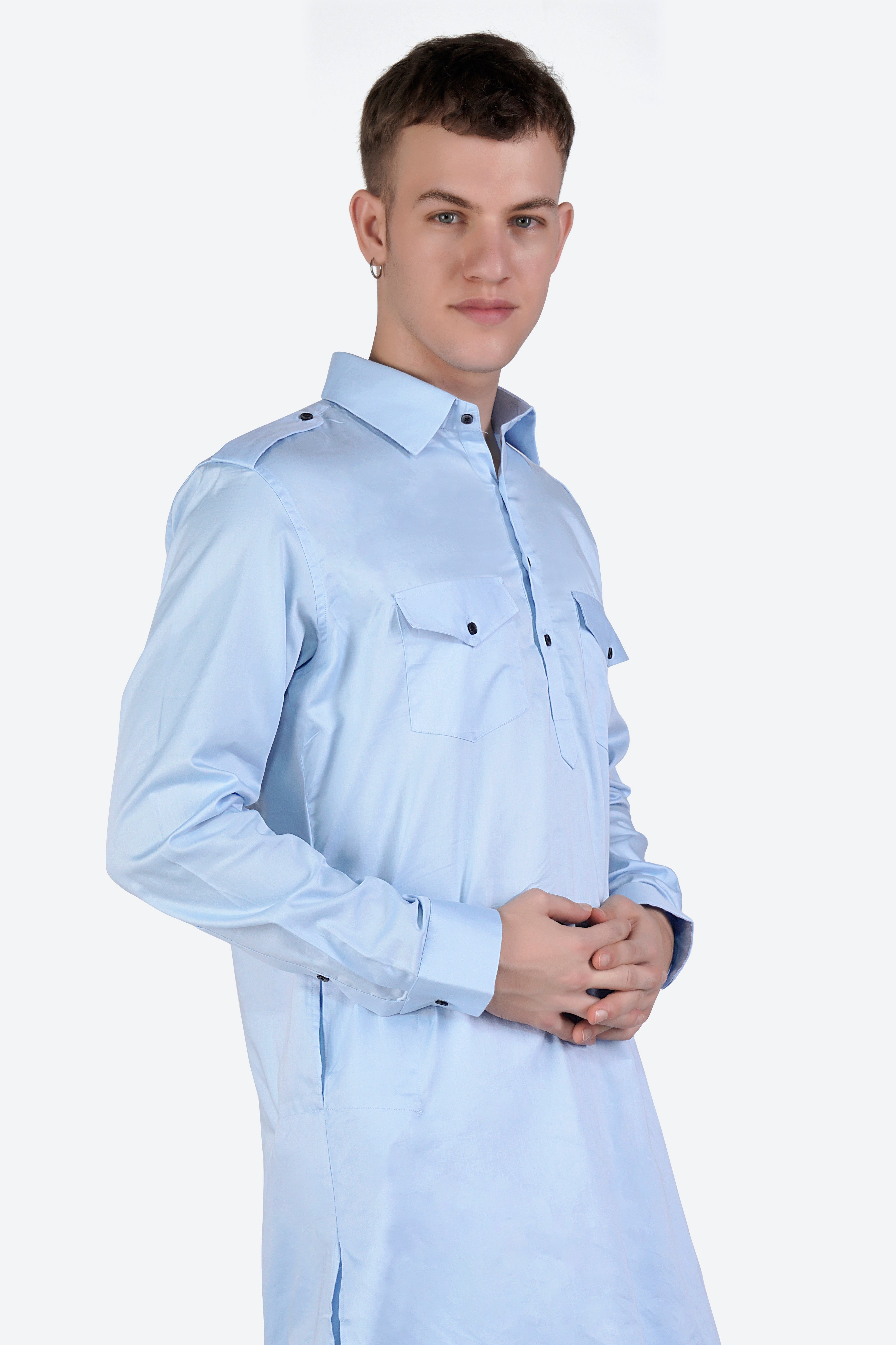 Tropical Blue Subtle Sheen Super Soft Premium Cotton Pathani Set