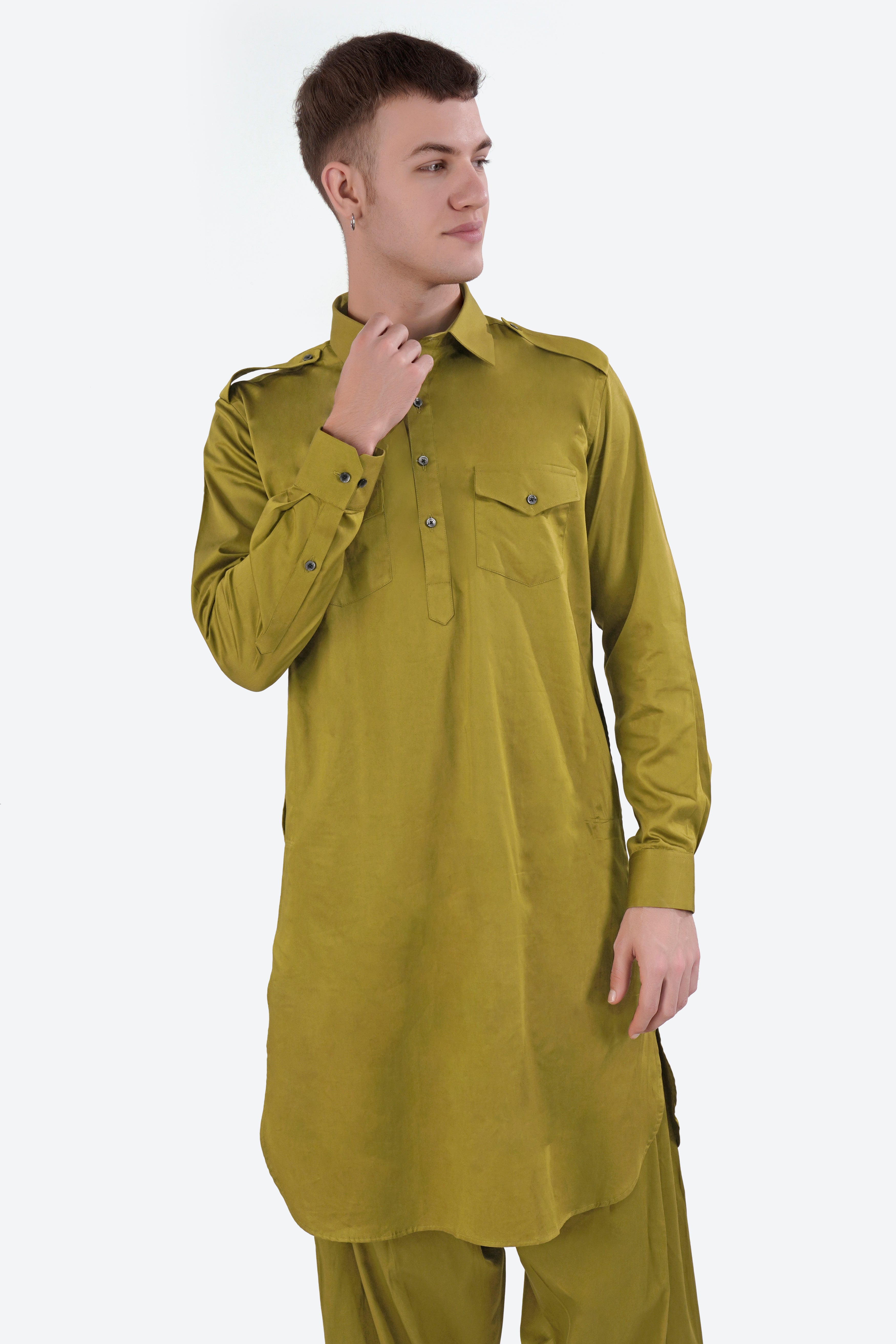 Alpine Green Subtle Sheen Super Soft Premium Cotton Pathani Set