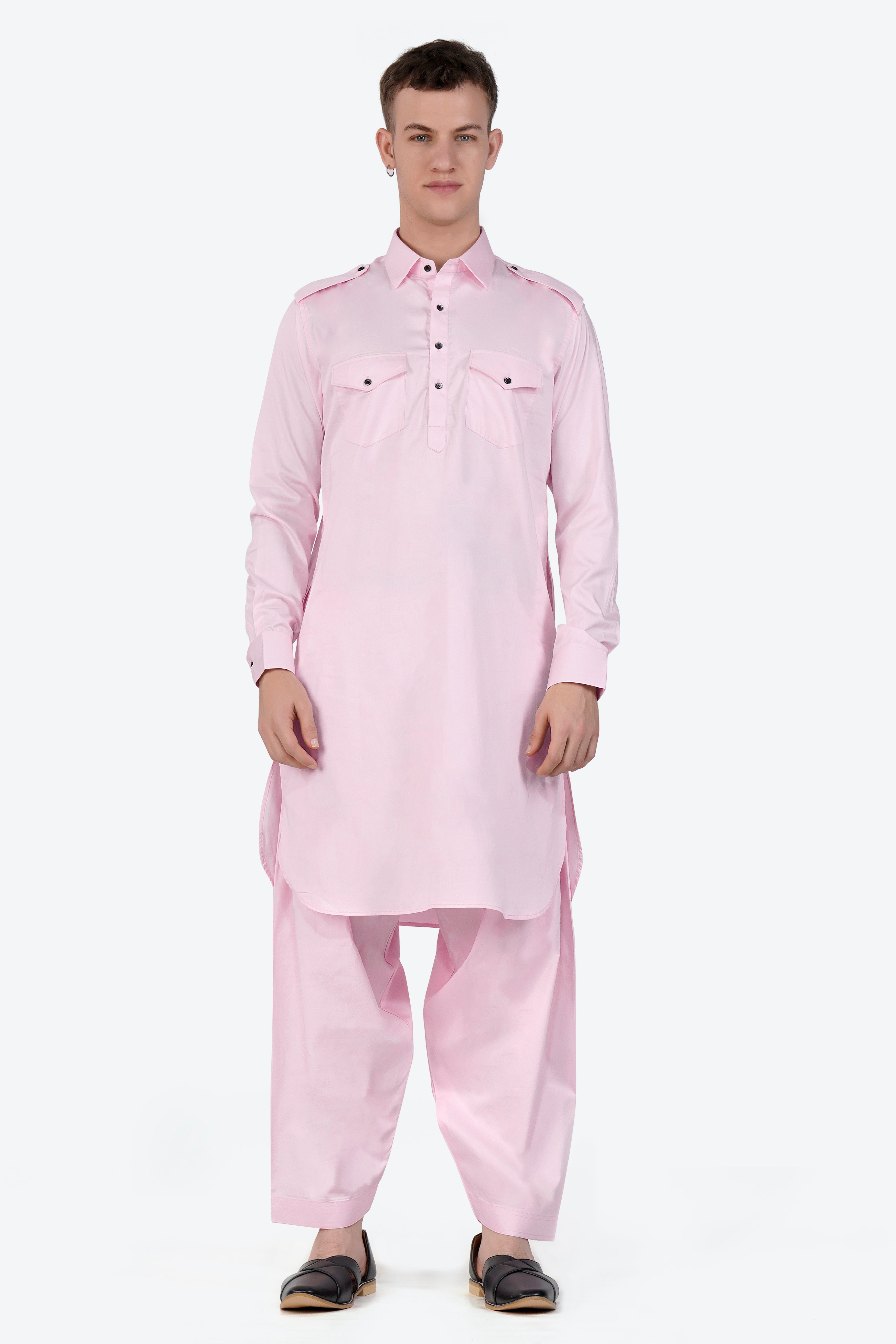 Carousel Pink Subtle Sheen Super Soft Premium Cotton Pathani Set