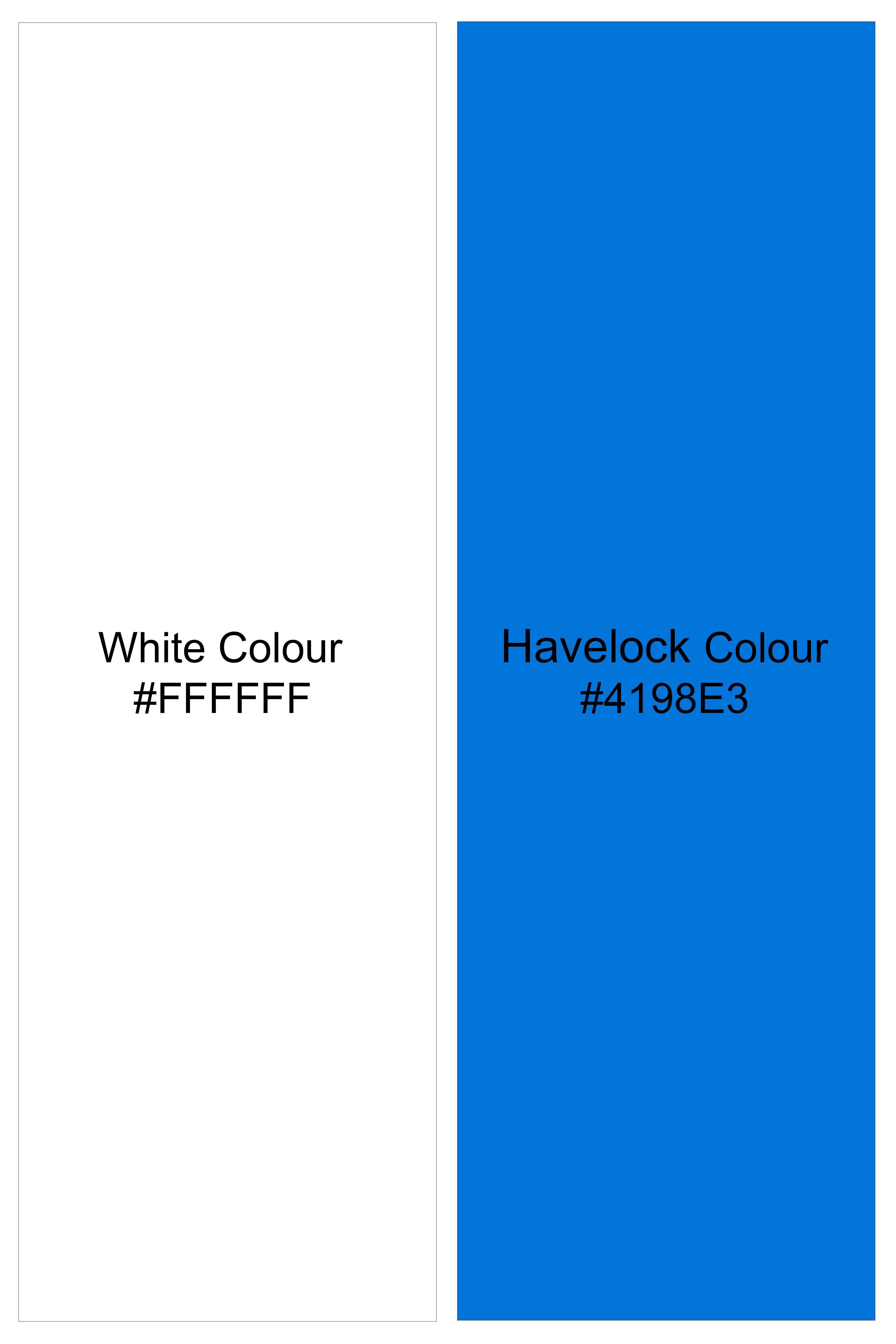 Azurline-Bright White And Havelock Blue Pin Striped Subtle Sheen Super Soft Premium Cotton Dress Shirt