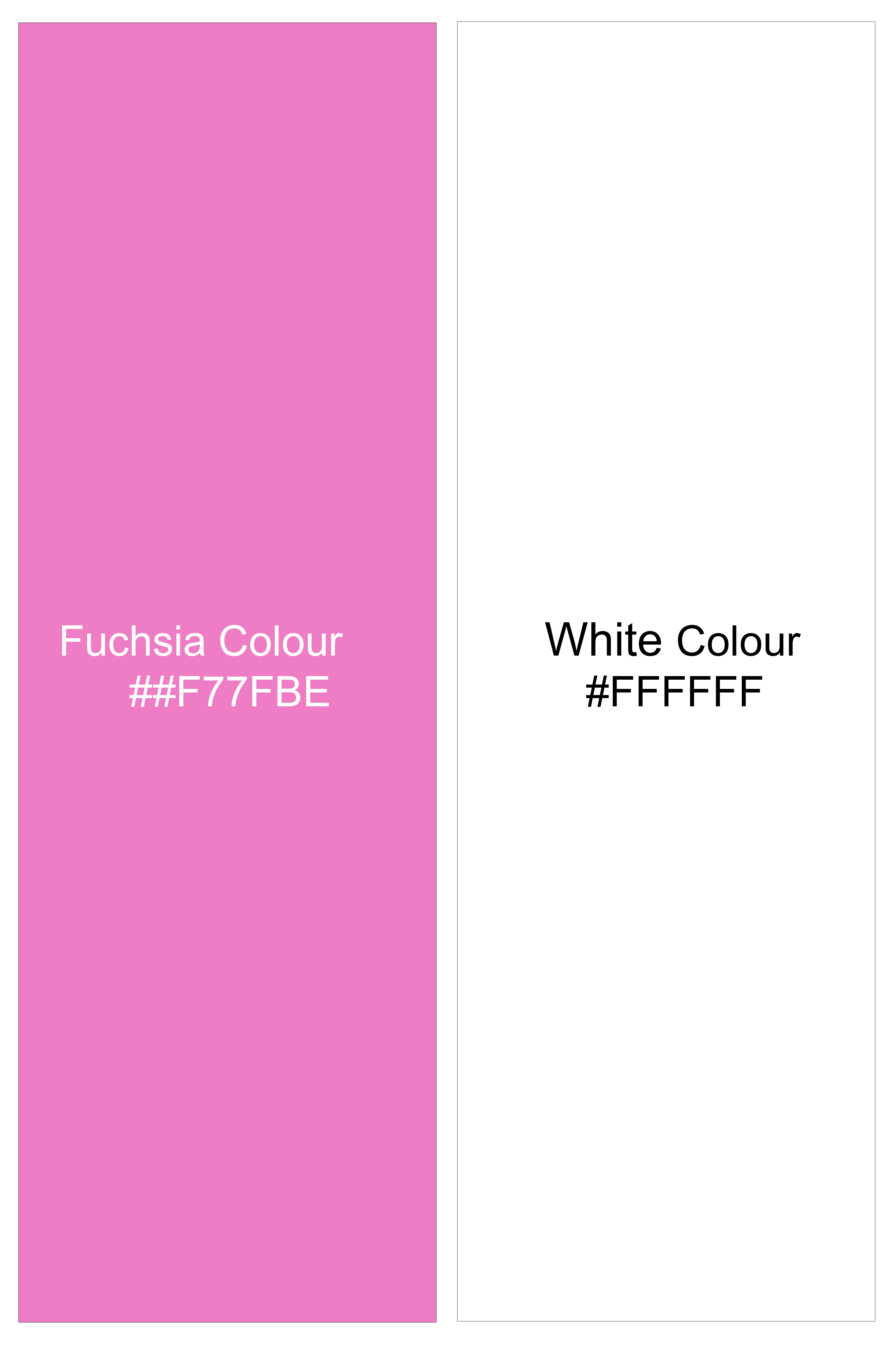 Rosavio-Bright White And Fuchsia Pink Jacquard Butti Premium Cotton Semi Formal Shirt