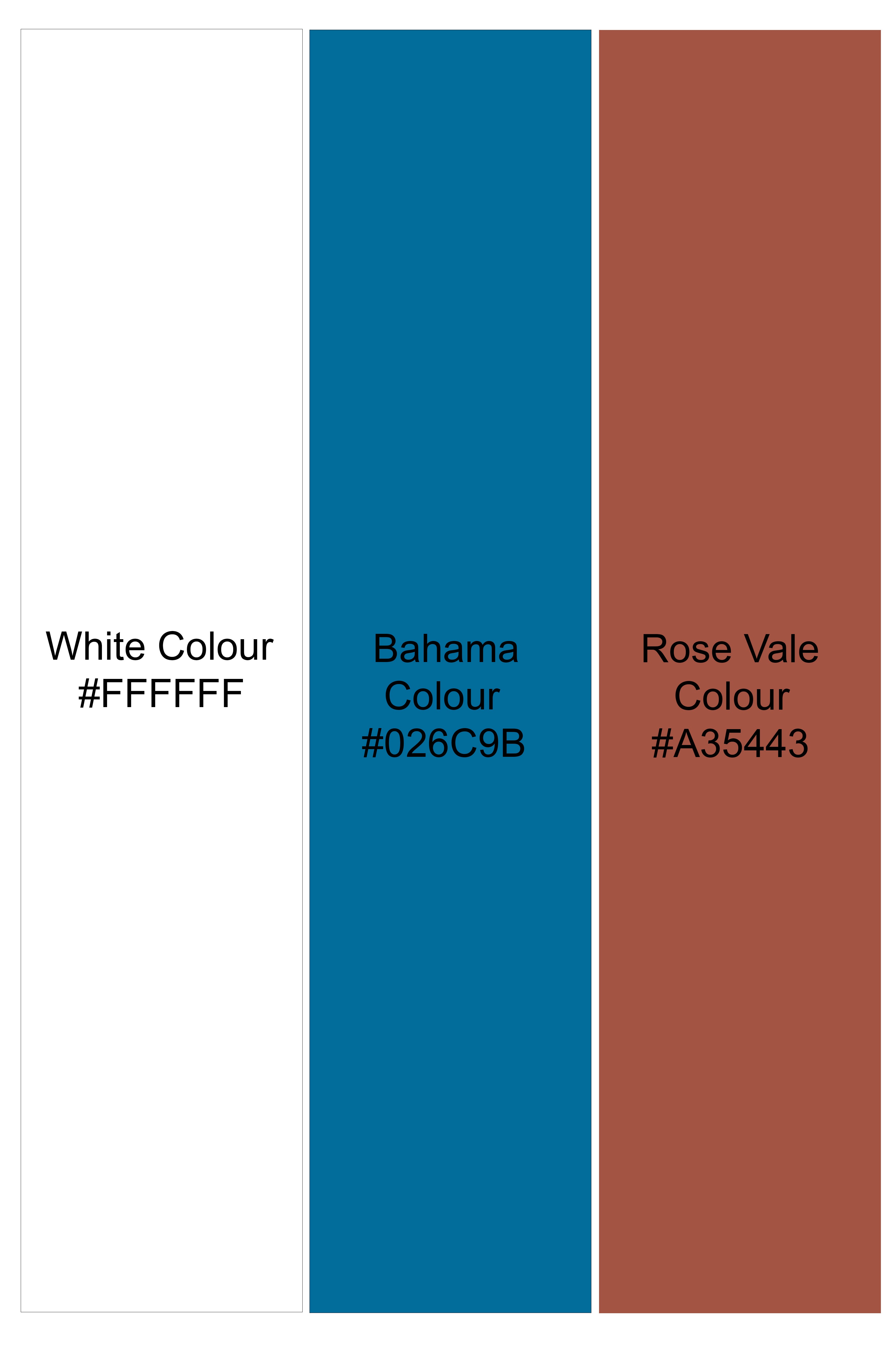 zafflora-Bright White And Bahama Blue Floral Printed Luxurious Linen Casual Shirt