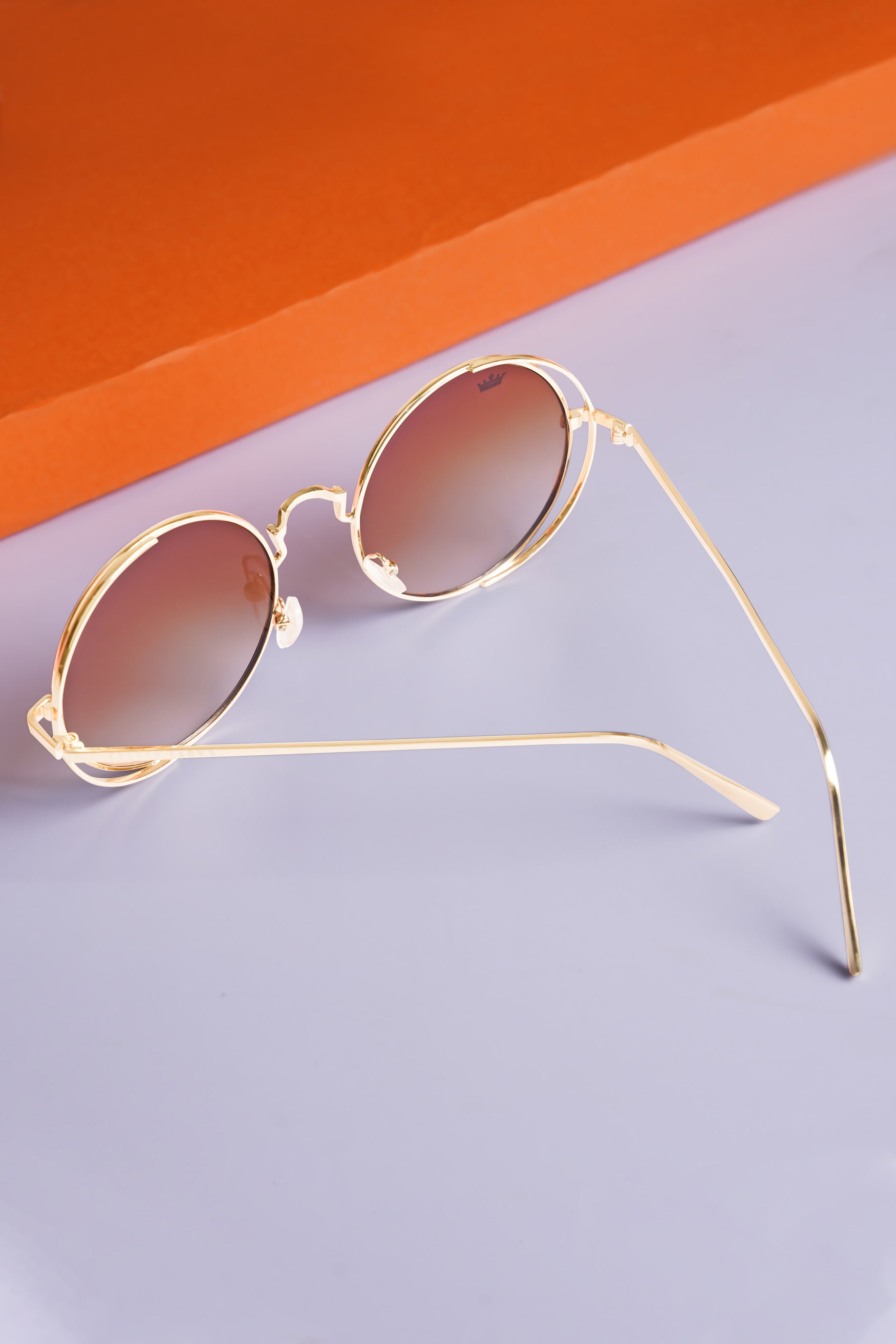 Penny Brown French Crown Round-Shaped Unisex Sunglasses