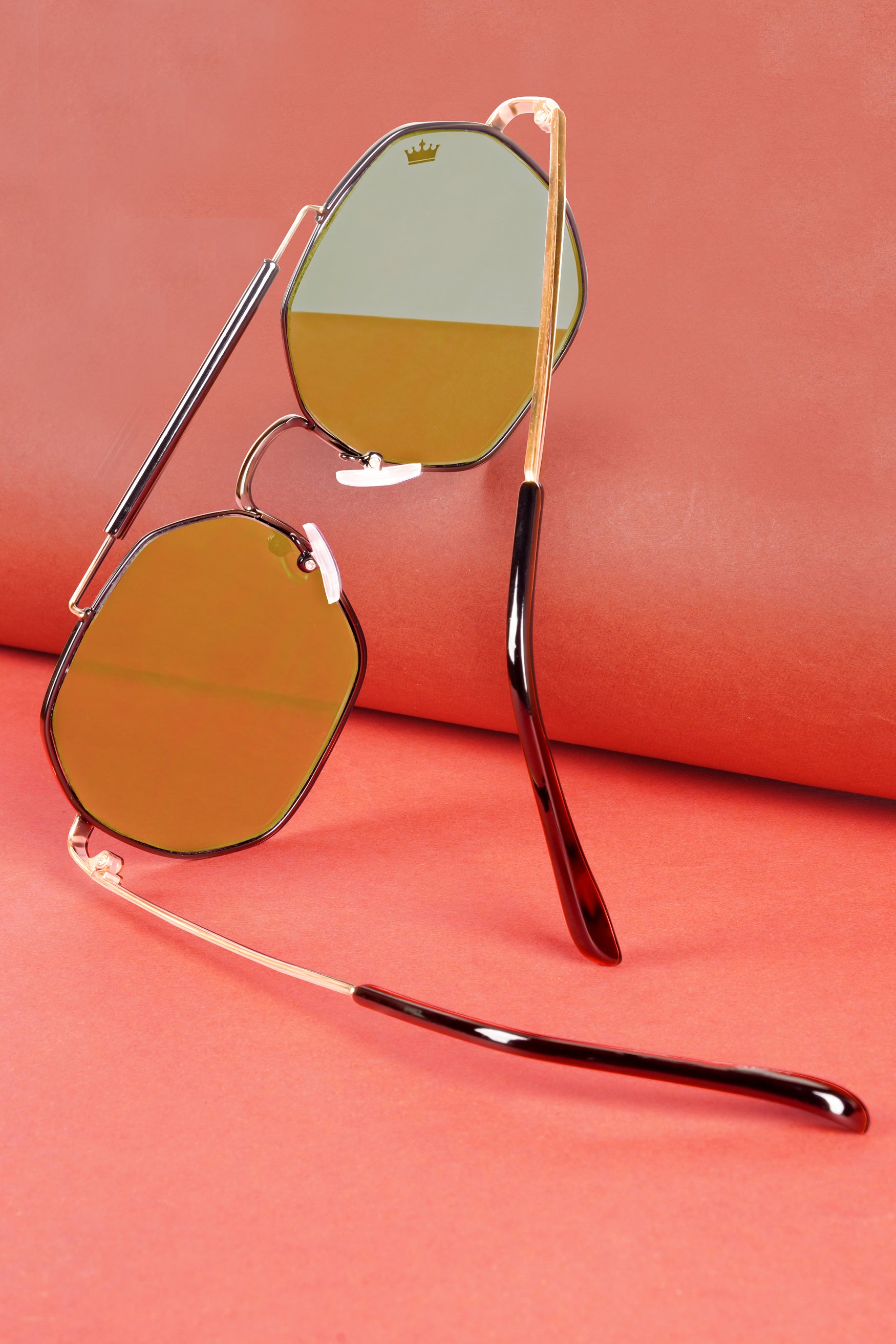 Golden French Crown Oval-Shaped Unisex Sunglasses