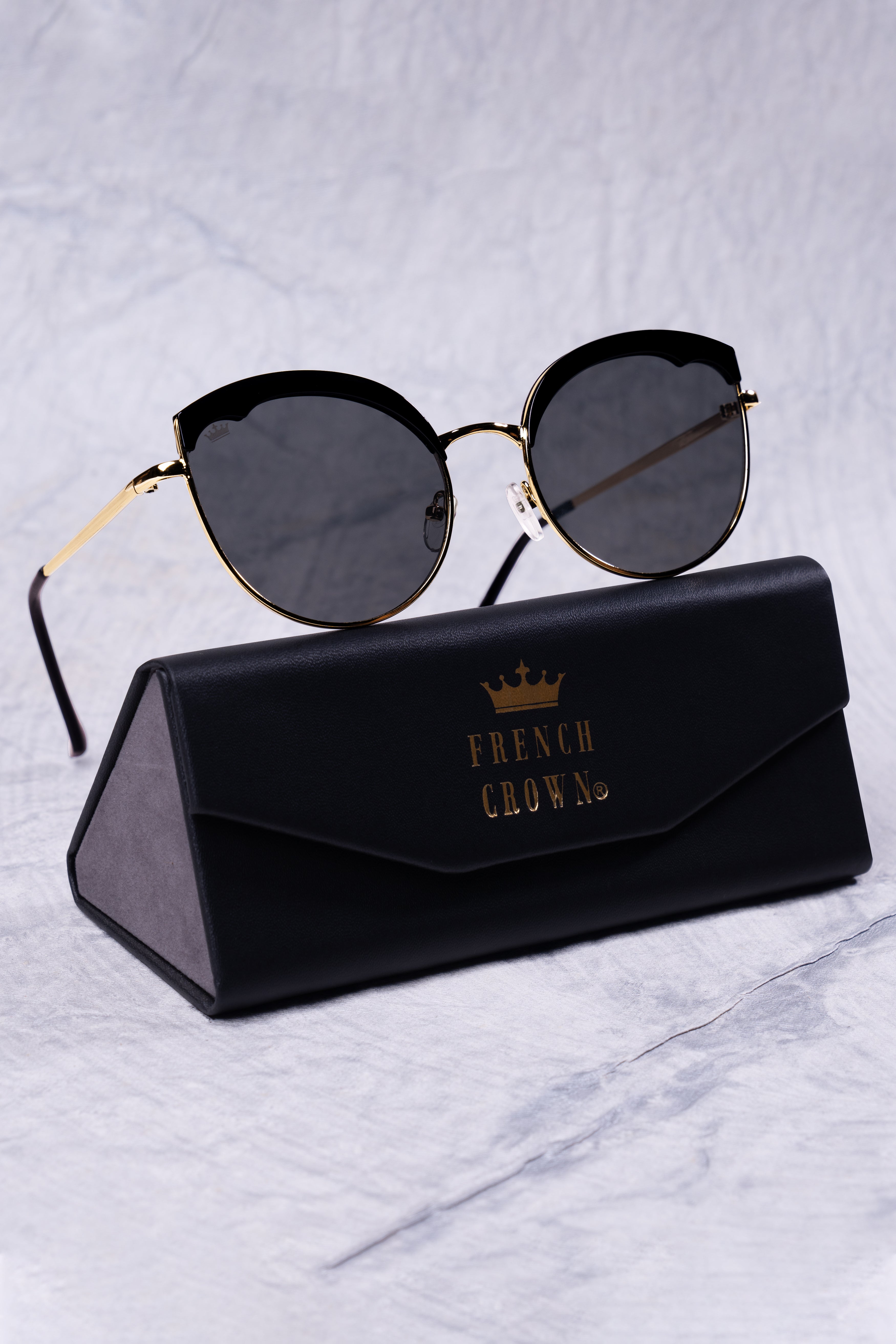 Midnight Black French Crown Cat Eye Unisex Sunglasses