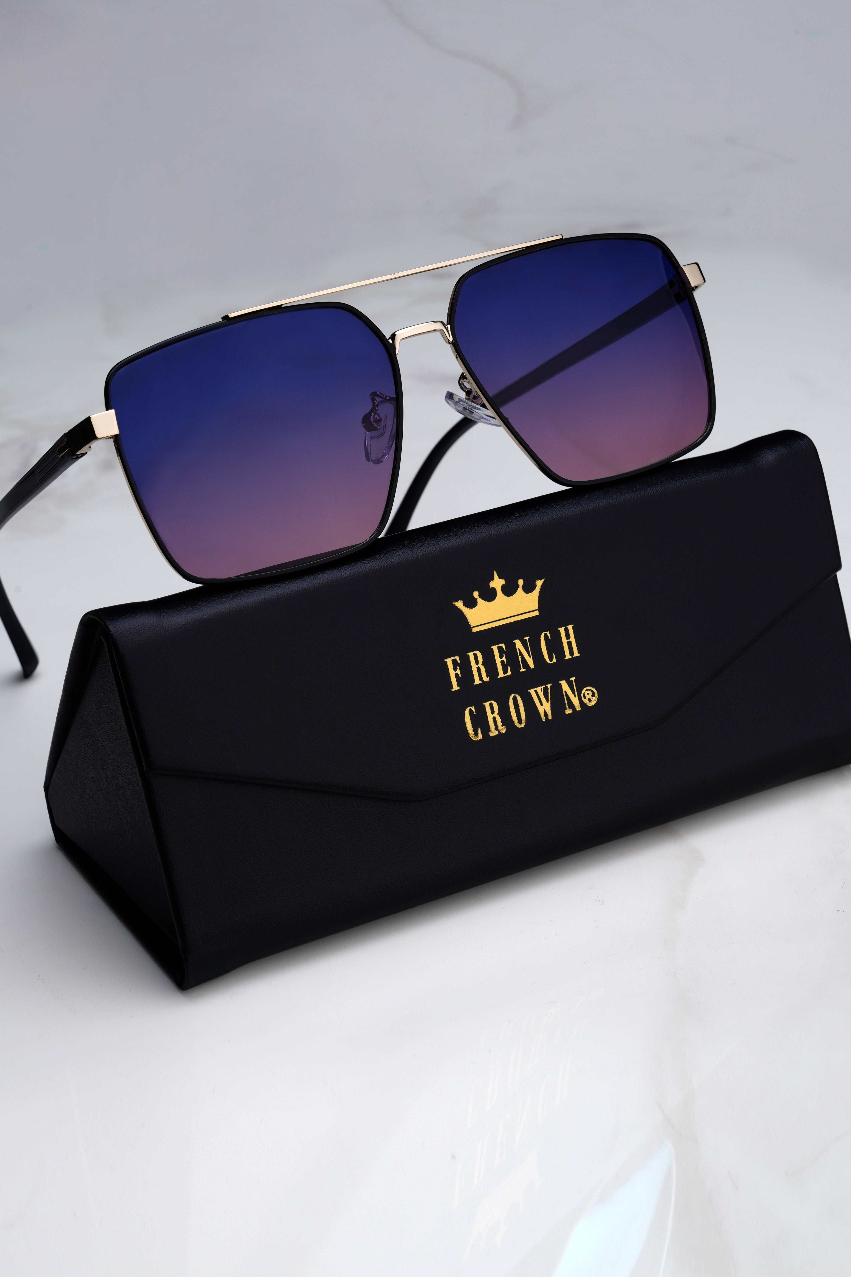 Fiorvio-Violet Mirage Blue French Crown Aviator Unisex Sunglasses