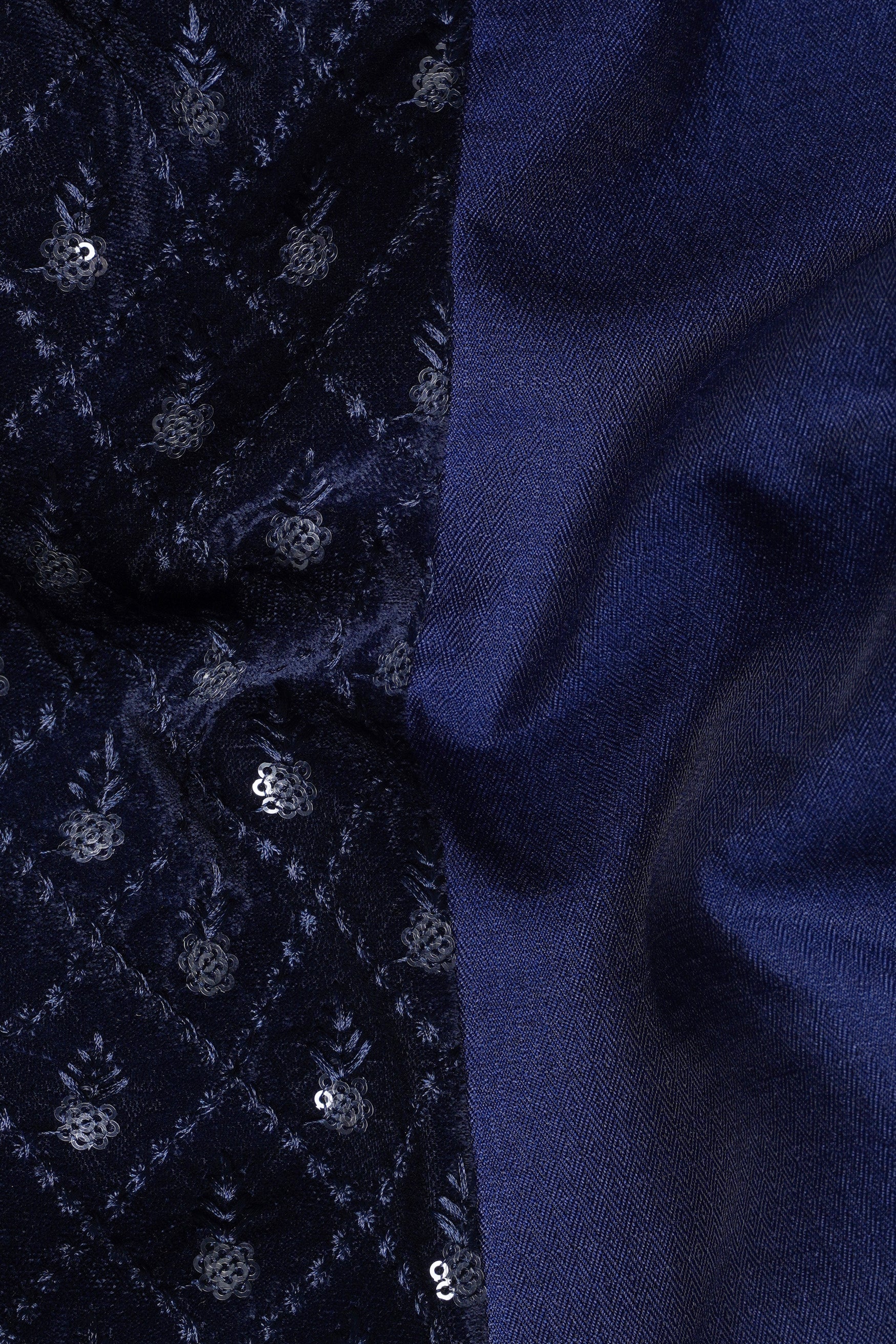 Haiti and Rhino Blue Geometric Thread and Sequin Embroidered Indo-Western