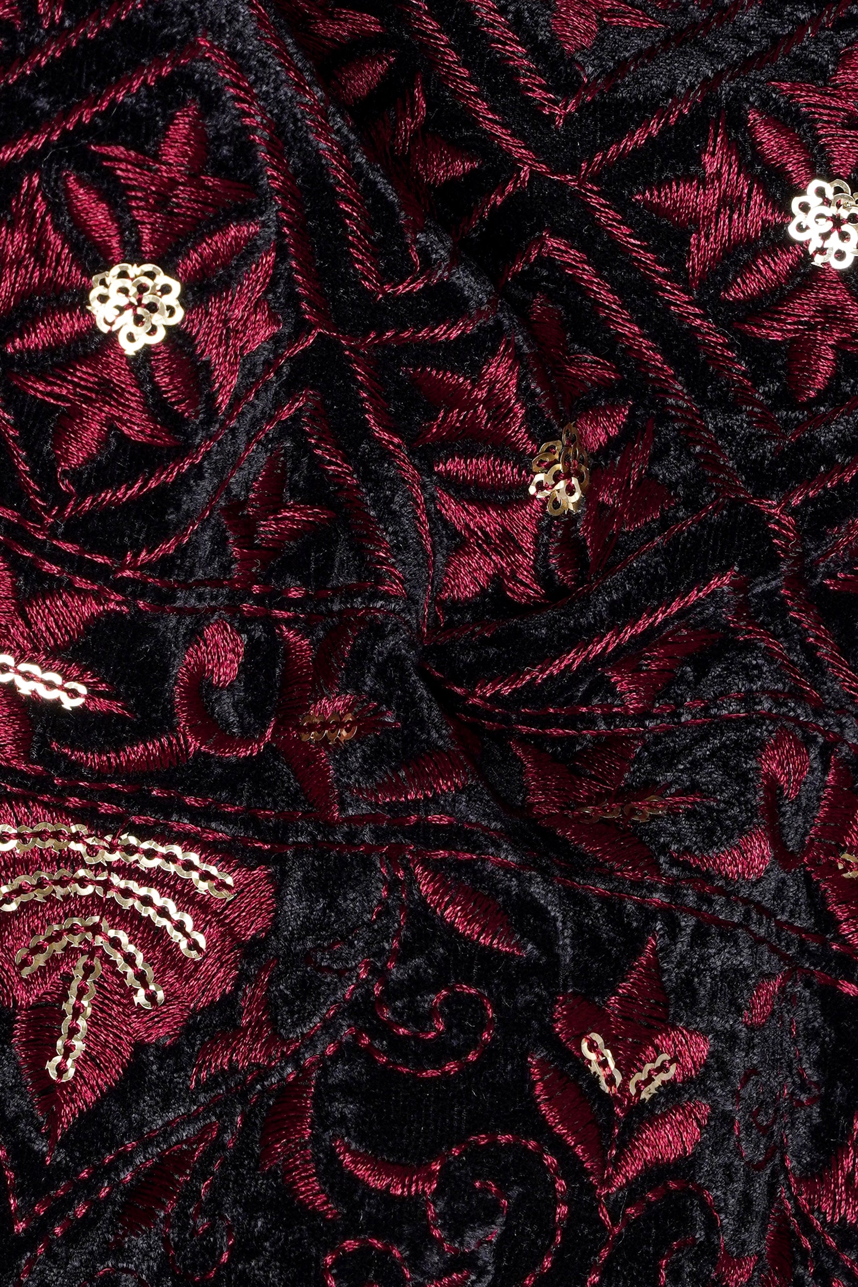 Jade Black and Cordovan Pink Geometric Thread and Sequin Embroidered Indo-Western