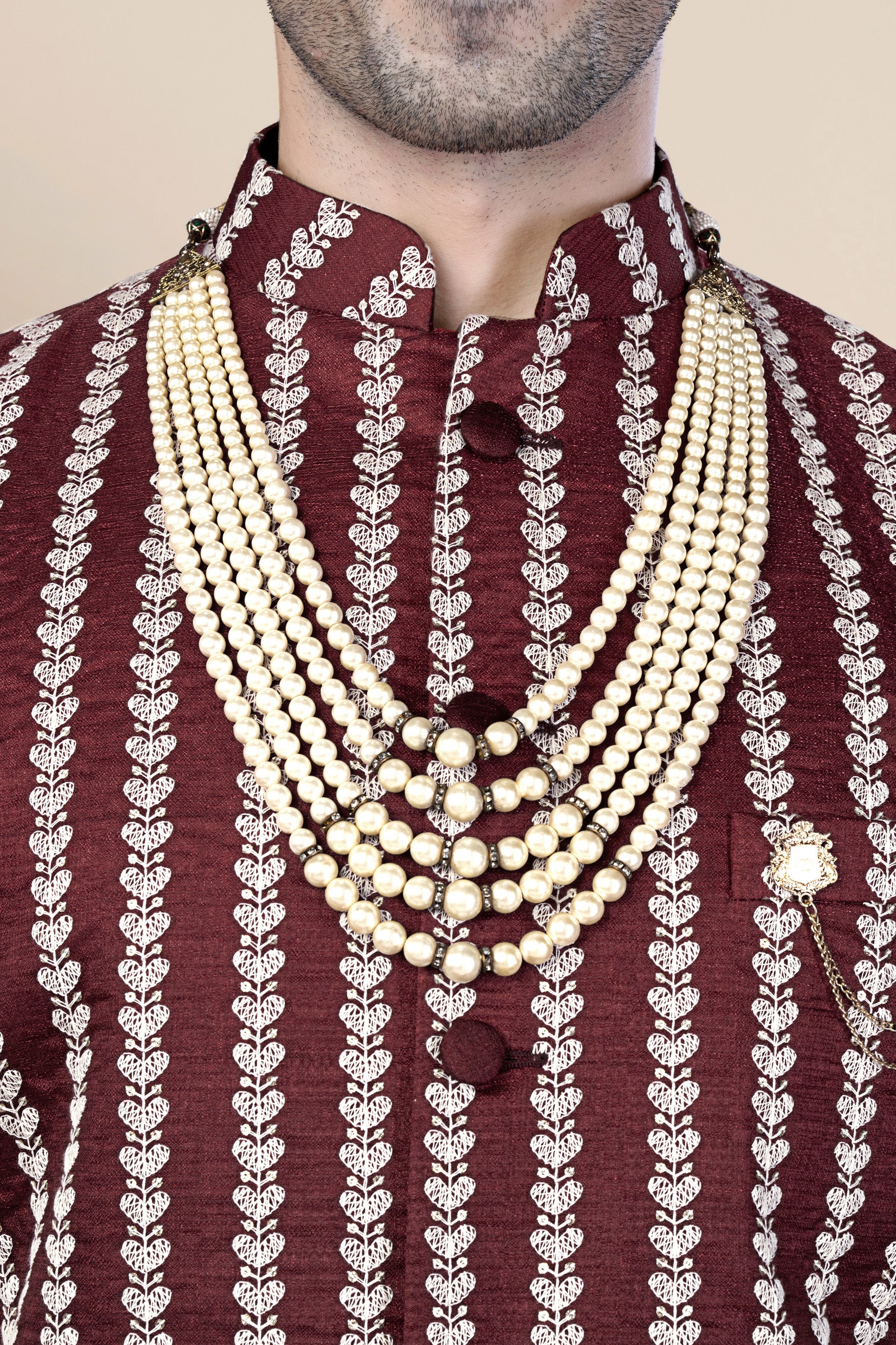 Irish Maroon and Cream Thread Embroidered Indo-Western with Koti
