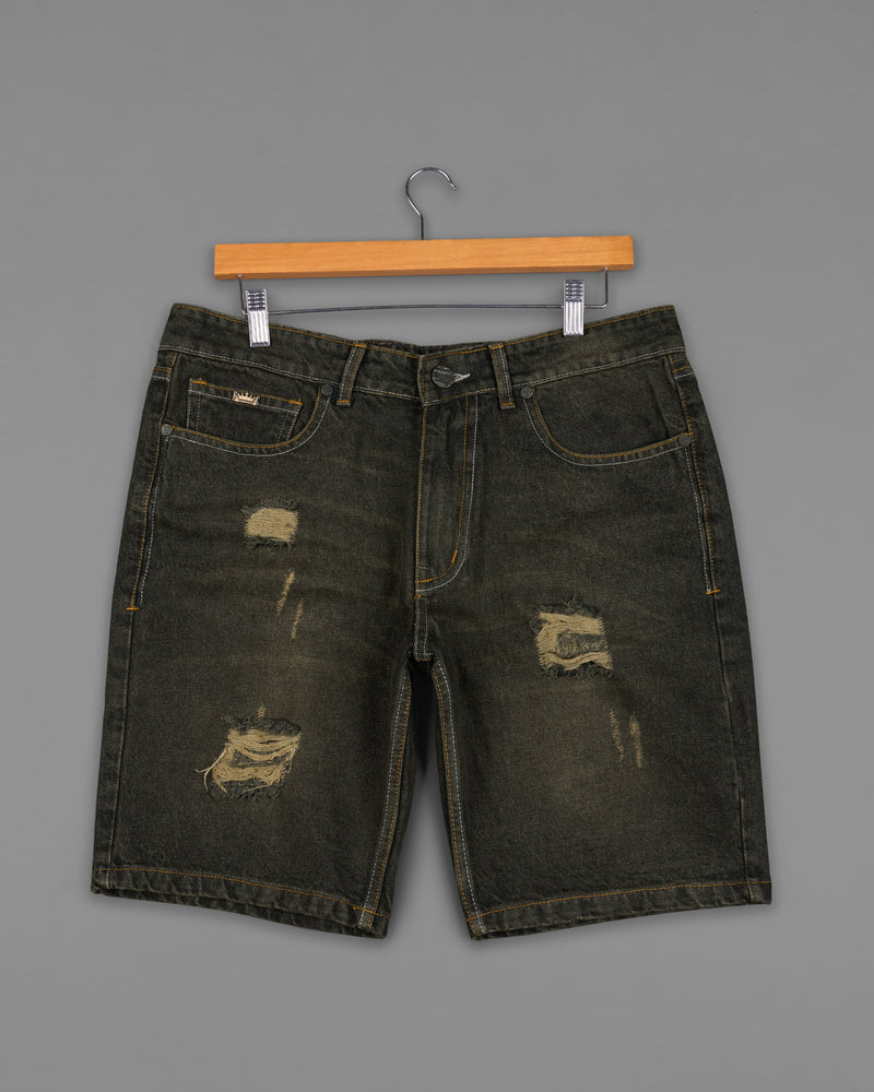 Rangitoto Brown Mildly Distressed Whiskering Wash Denim Shorts SR220-28, SR220-30, SR220-32, SR220-34, SR220-36, SR220-38, SR220-40, SR220-42, SR220-44