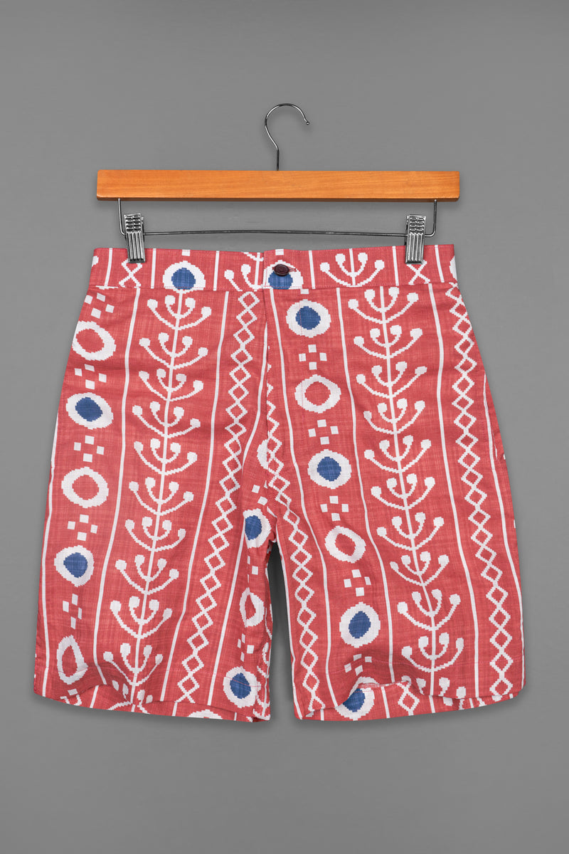 Chestnut Peach Ikat Printed Light Weight Premium Cotton Shorts